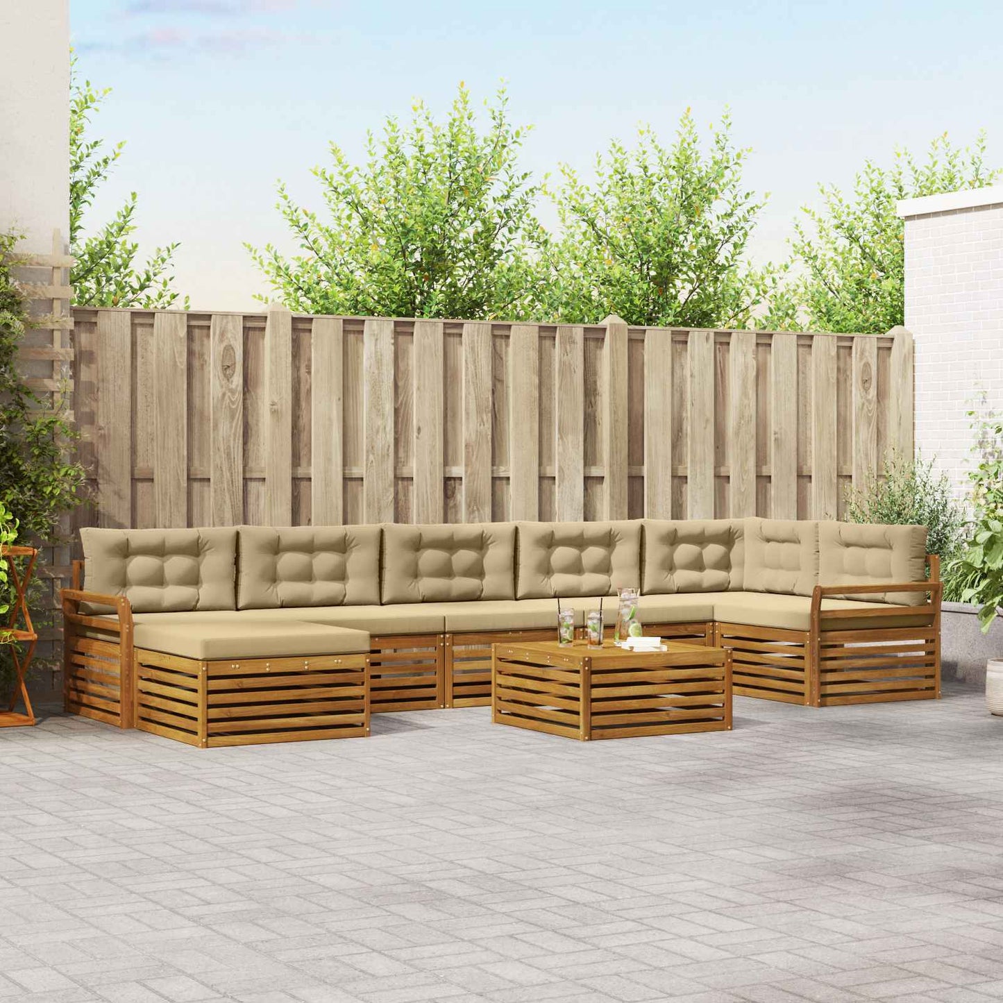 vidaXL Σειρά Καναπέ Εξωτερικού με μαξιλάρι 8 pcs Φυσικό και Μπεζ