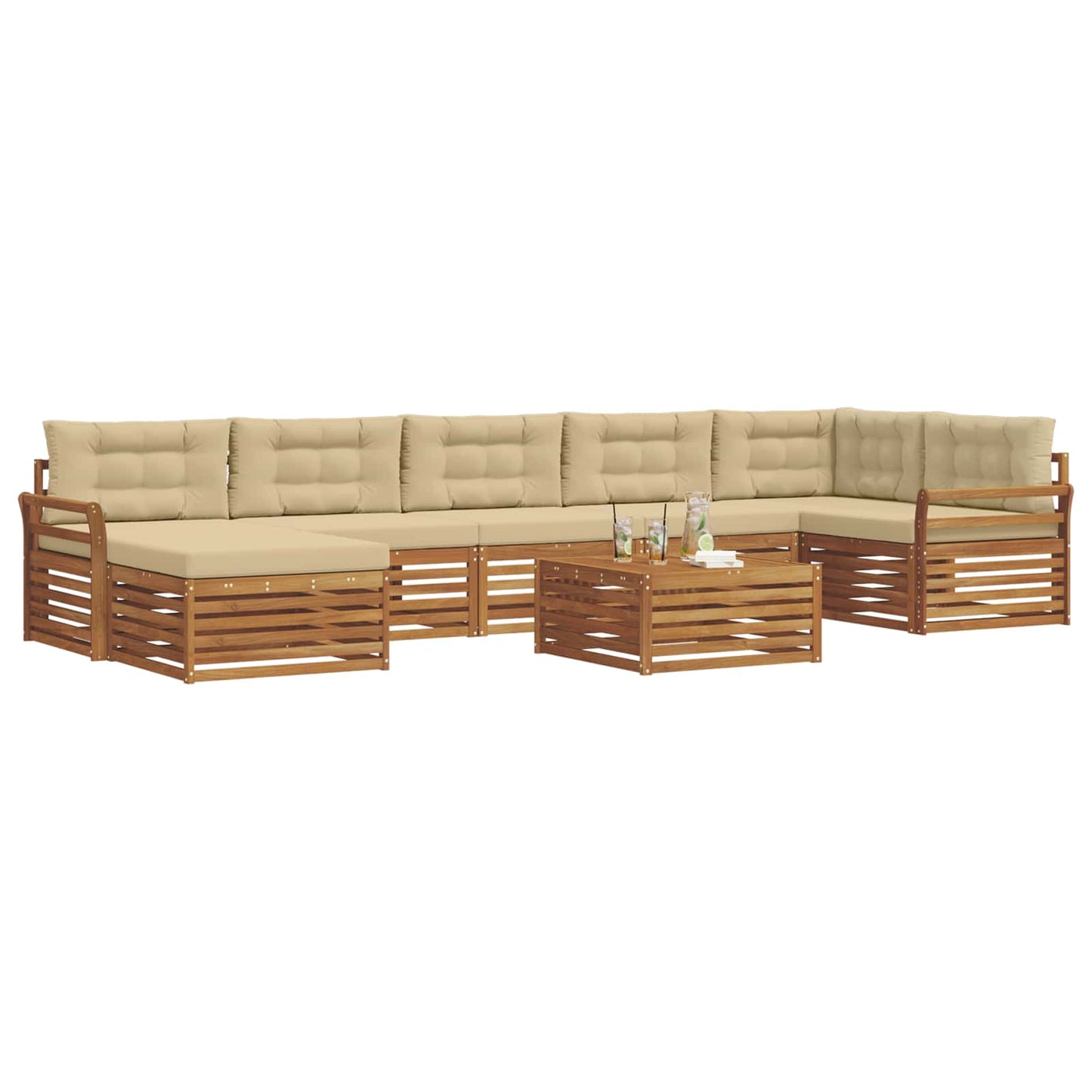 vidaXL Σειρά Καναπέ Εξωτερικού με μαξιλάρι 8 pcs Φυσικό και Μπεζ