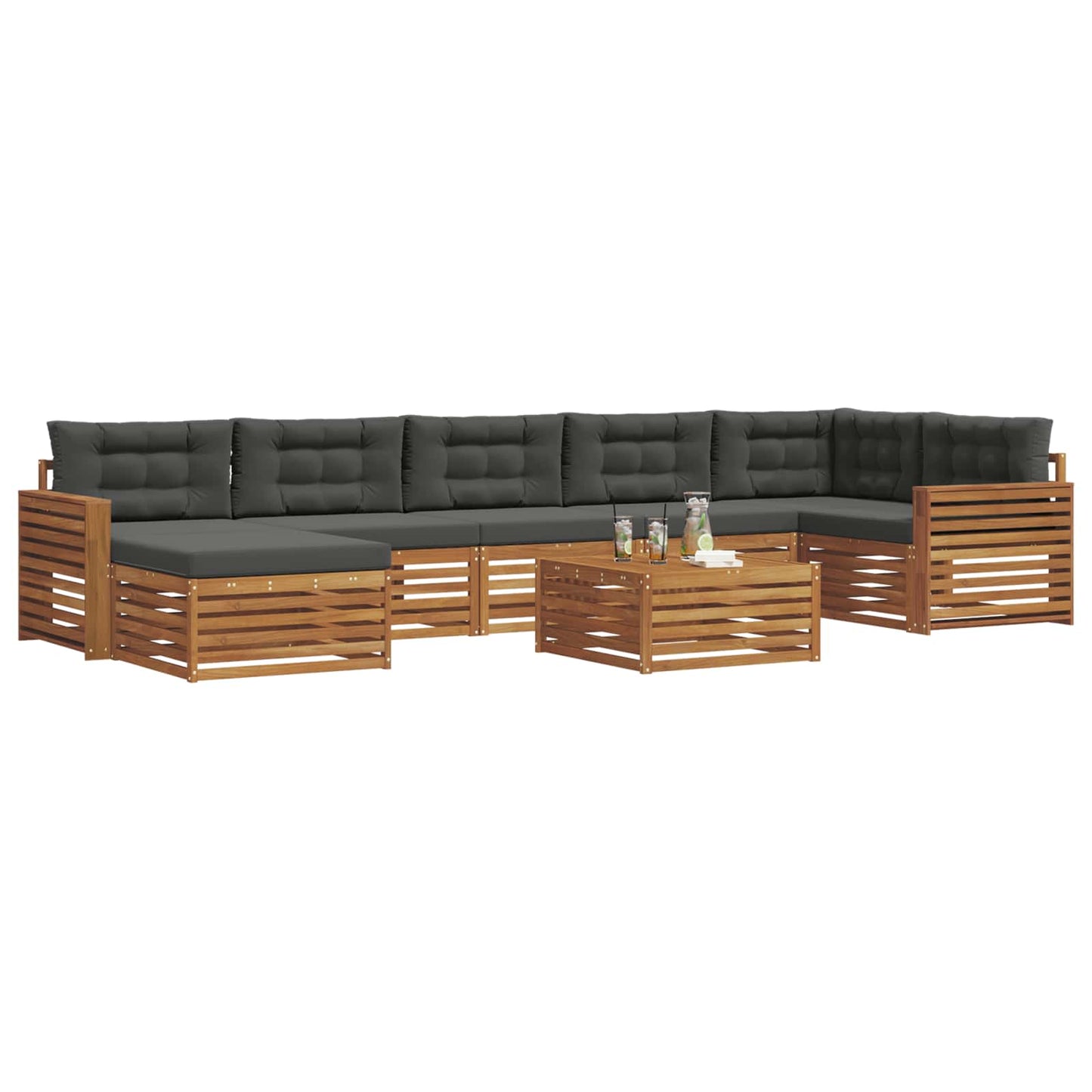 vidaXL Σειρά Καναπέ Εξωτερικού με μαξιλάρι 8 pcs Φυσικό και Ανθρακί