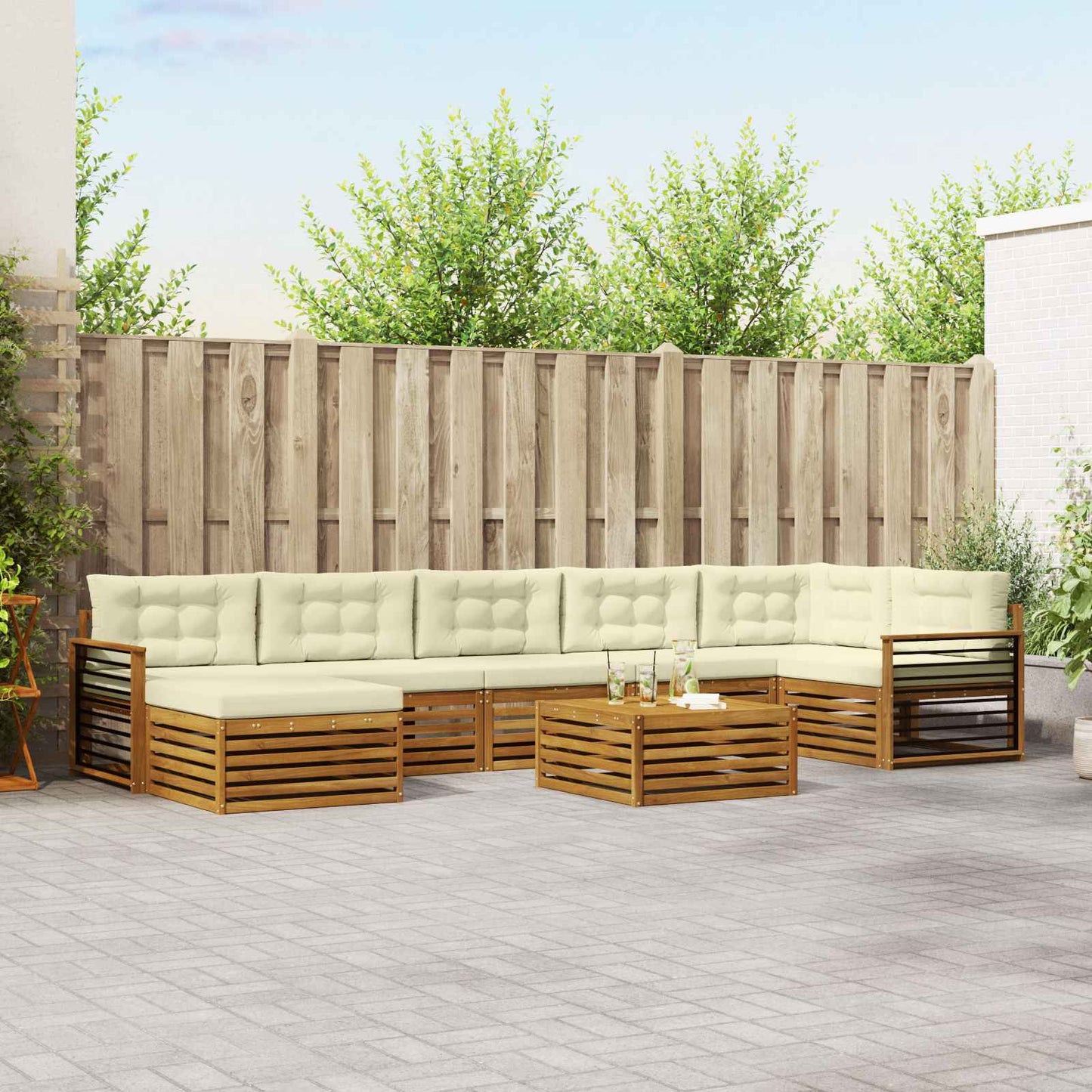 vidaXL Σειρά Καναπέ Εξωτερικού με μαξιλάρι 8 pcs Φυσικό και Κρέμα