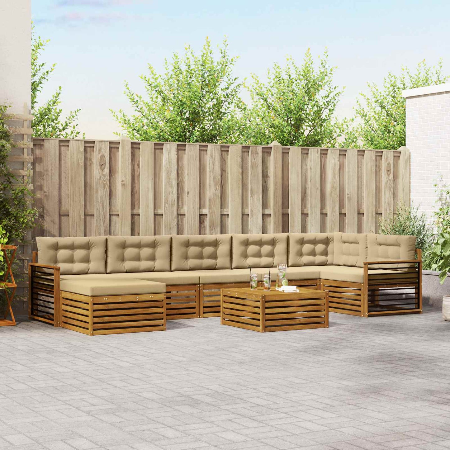vidaXL Σειρά Καναπέ Εξωτερικού με μαξιλάρι 8 pcs Φυσικό και Μπεζ