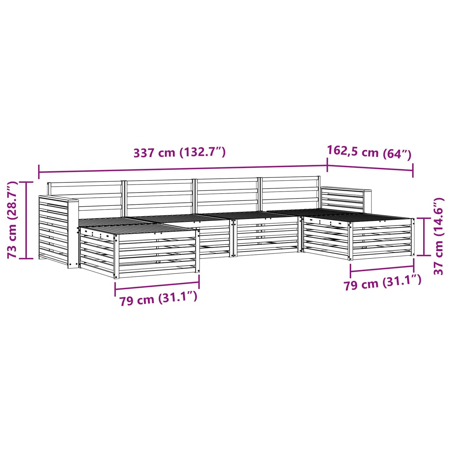 vidaXL Σετ Καναπέ 6 pcs Φυσικό Στερεό Ξύλο Ακακίας