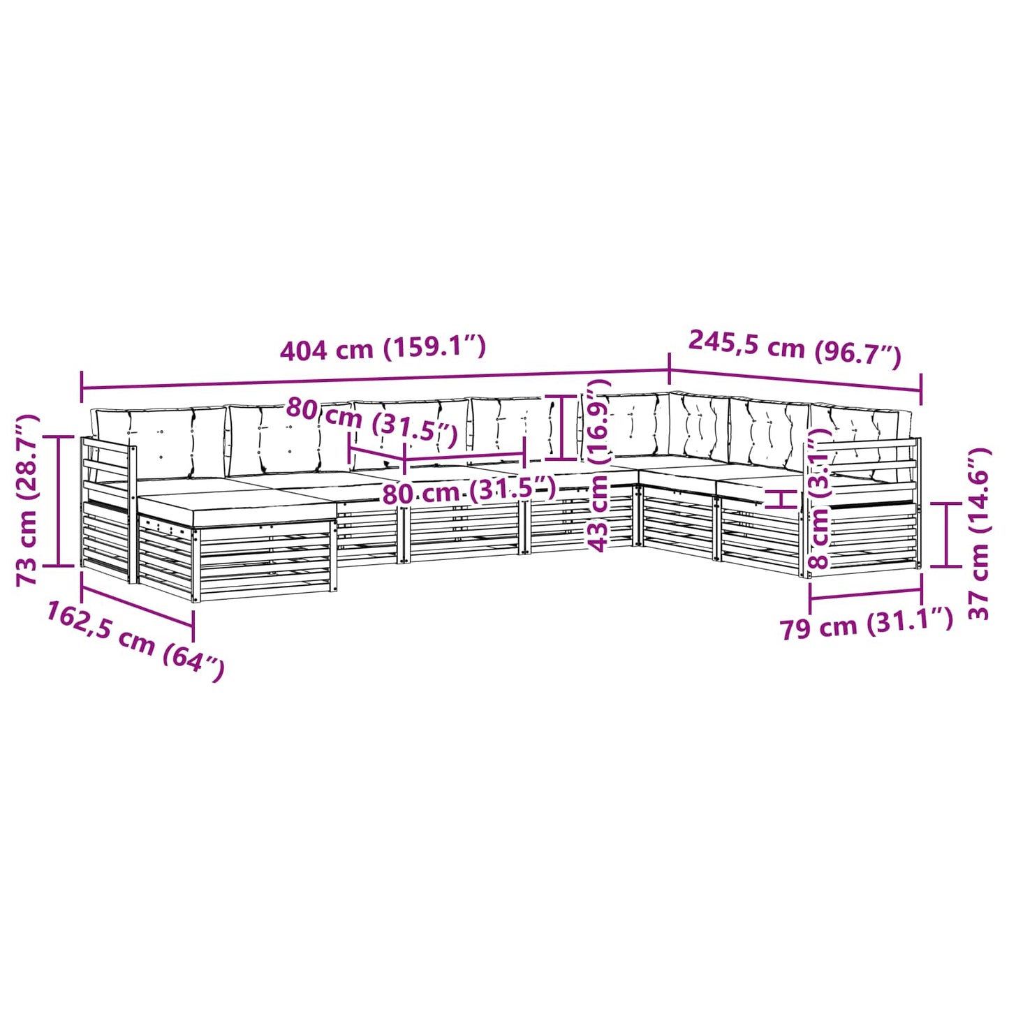 vidaXL Σειρά Καναπέ Εξωτερικού με μαξιλάρι 8 pcs Φυσικό και Ανθρακί