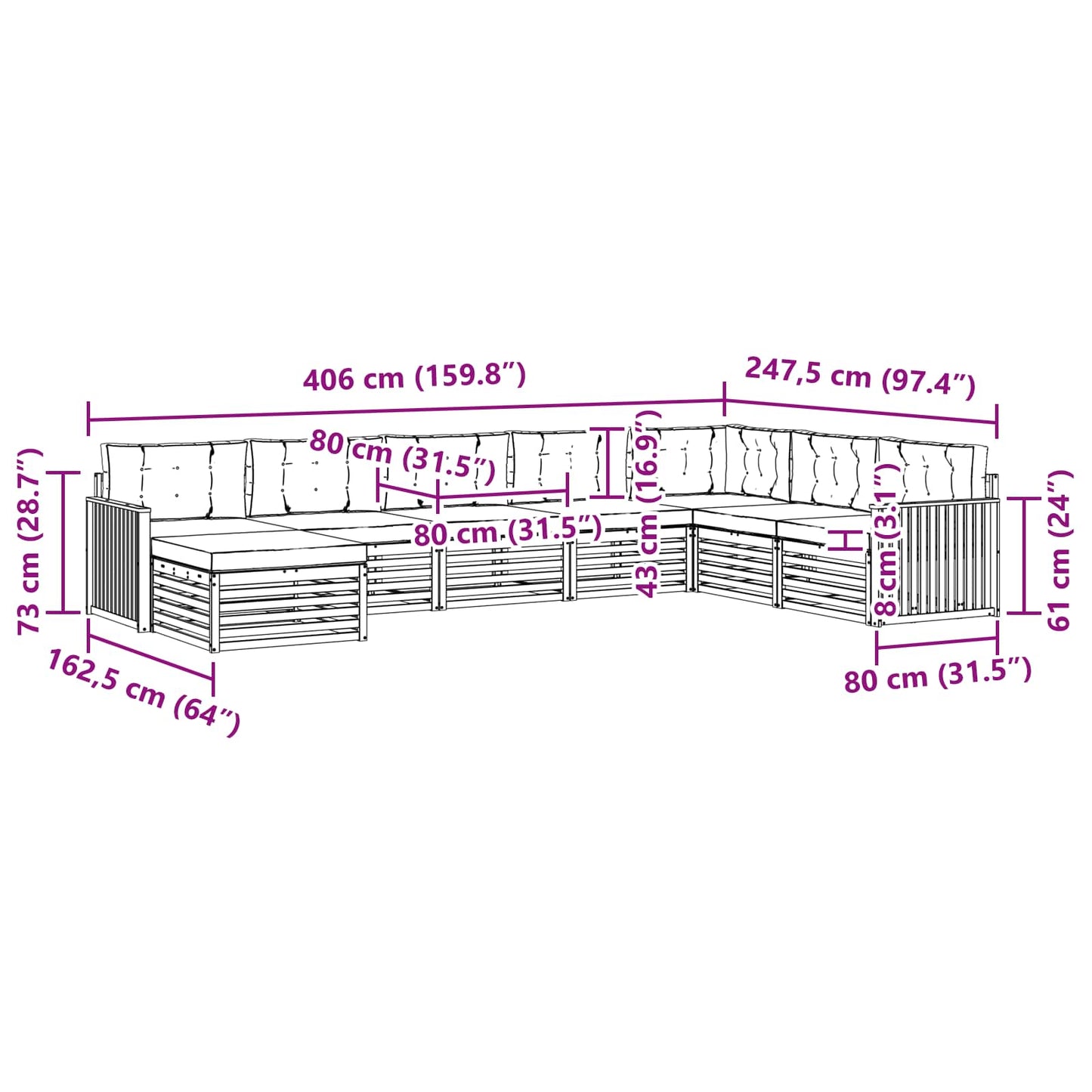 vidaXL Σειρά Καναπέ Εξωτερικού με μαξιλάρι 8 pcs Φυσικό και Κρέμα