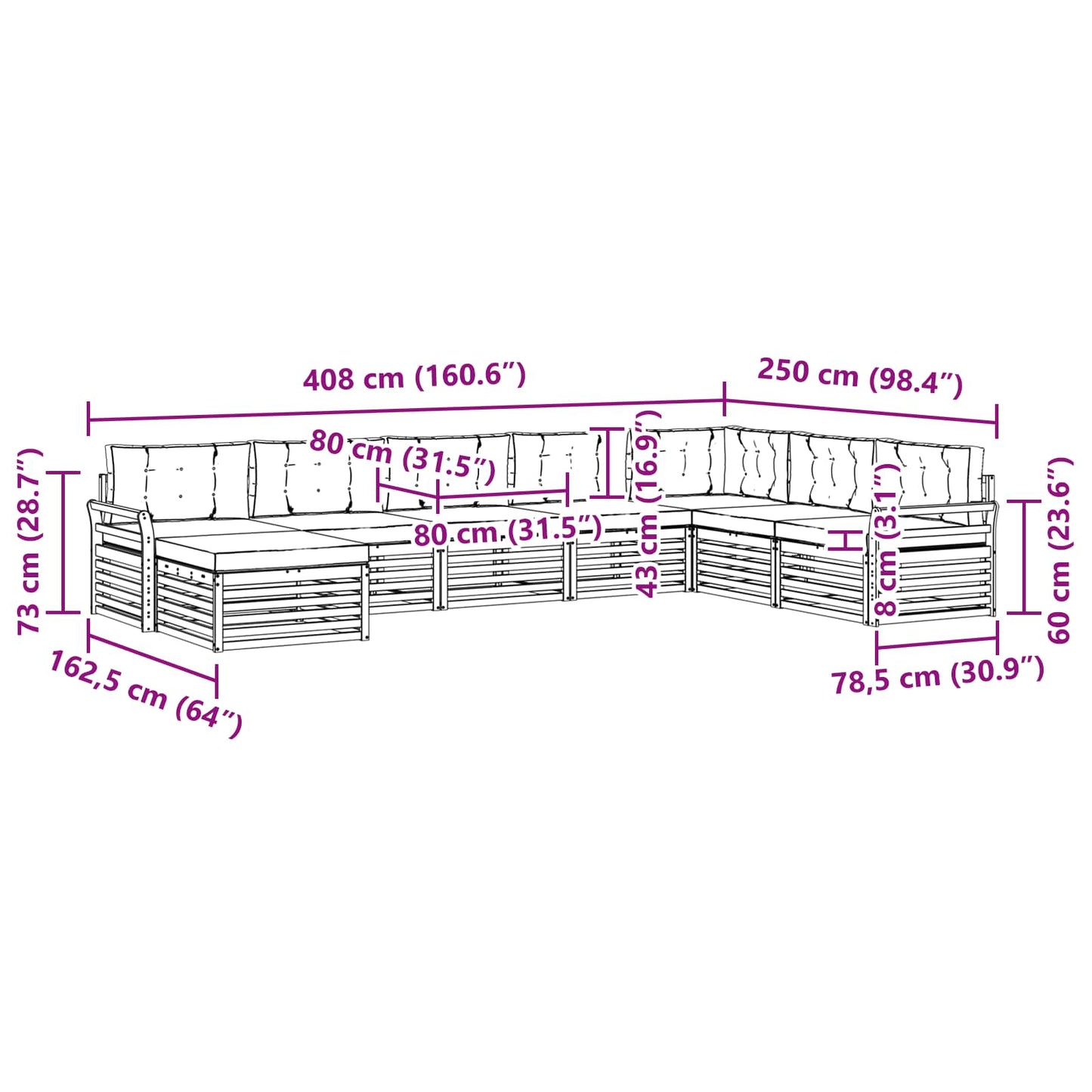vidaXL Σειρά Καναπέ Εξωτερικού με μαξιλάρι 8 pcs Φυσικό και Κρέμα
