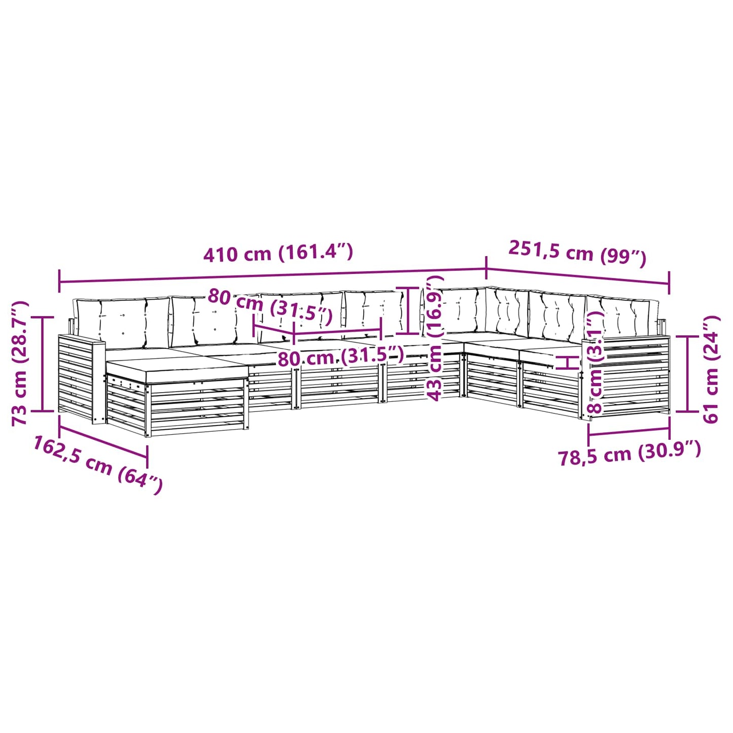 vidaXL Σειρά Καναπέ Εξωτερικού με μαξιλάρι 8 pcs Φυσικό και Μπεζ