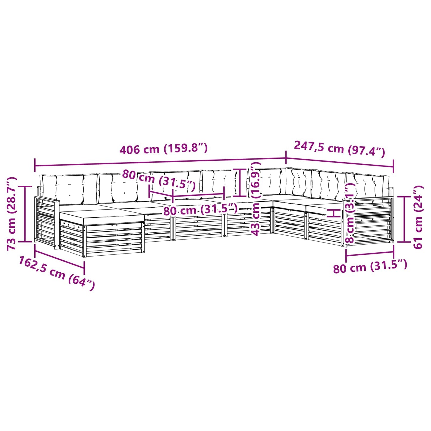 vidaXL Σειρά Καναπέ Εξωτερικού με μαξιλάρι 8 pcs Φυσικό και Μπεζ