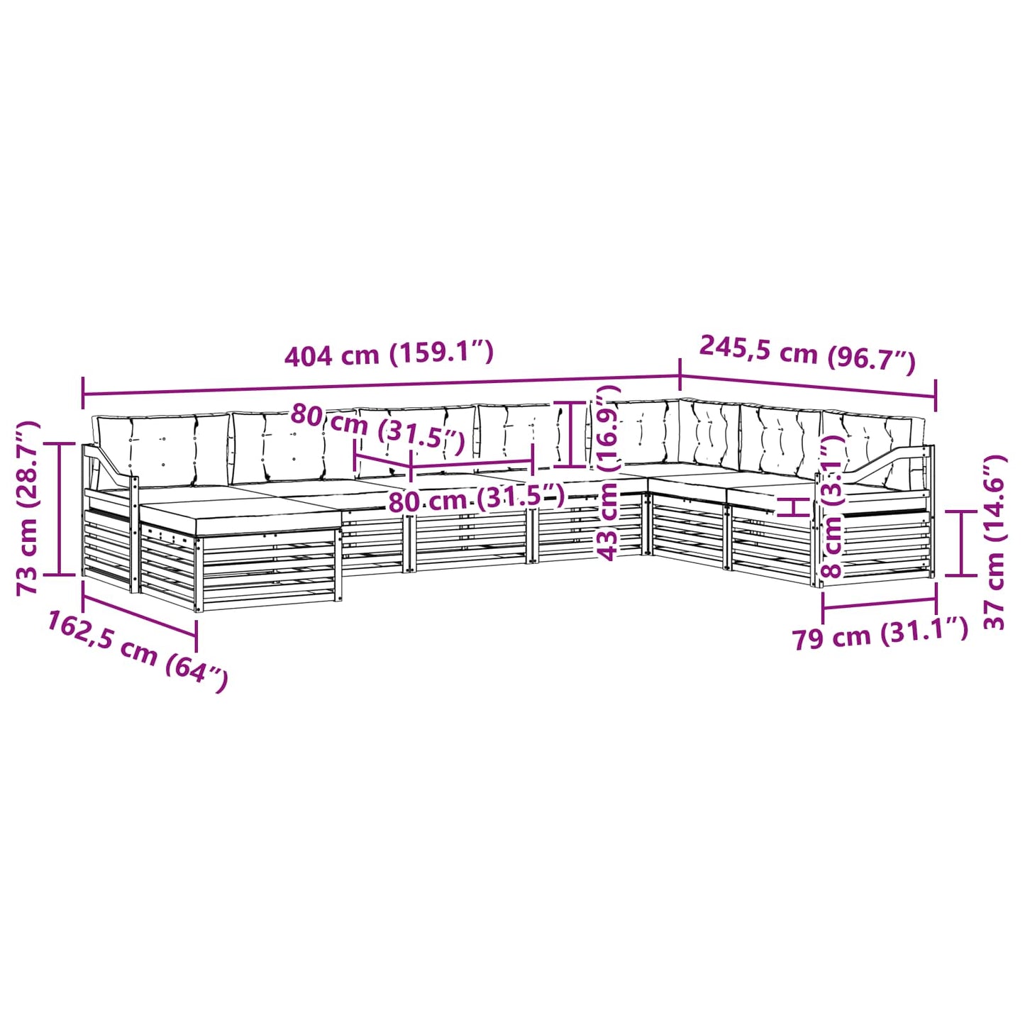 vidaXL Σειρά Καναπέ Εξωτερικού με μαξιλάρι 8 pcs Φυσικό και Κρέμα