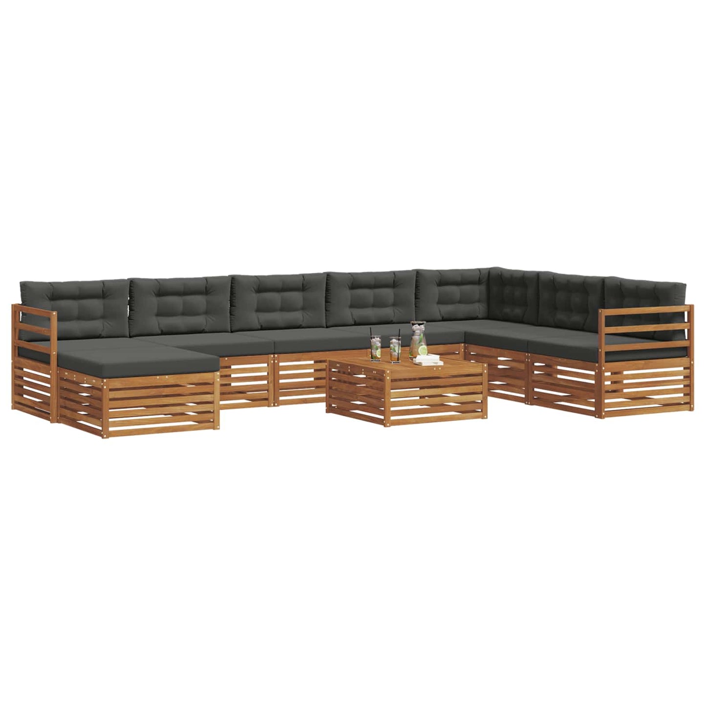 vidaXL Σειρά Καναπέ Εξωτερικού με μαξιλάρι 9 pcs Φυσικό και Ανθρακί