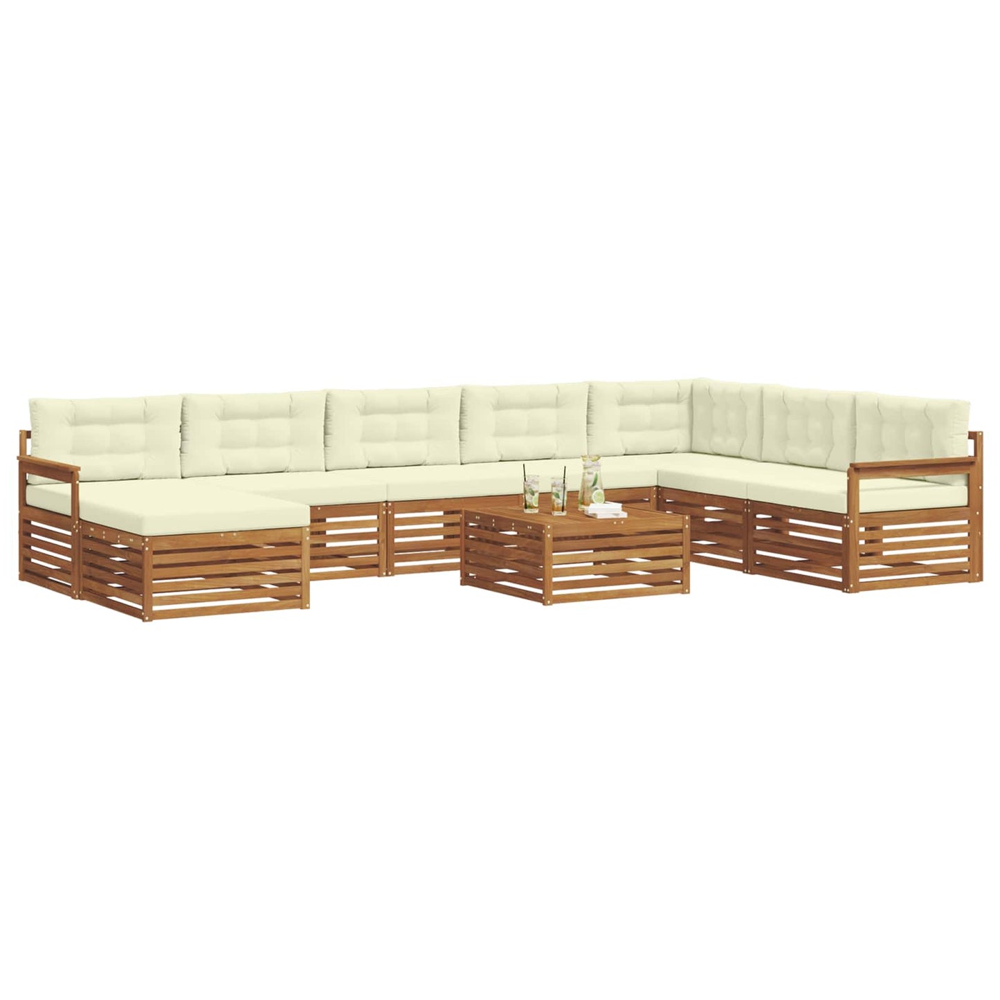 vidaXL Σειρά Καναπέ Εξωτερικού με μαξιλάρι 9 pcs Φυσικό και Κρέμα