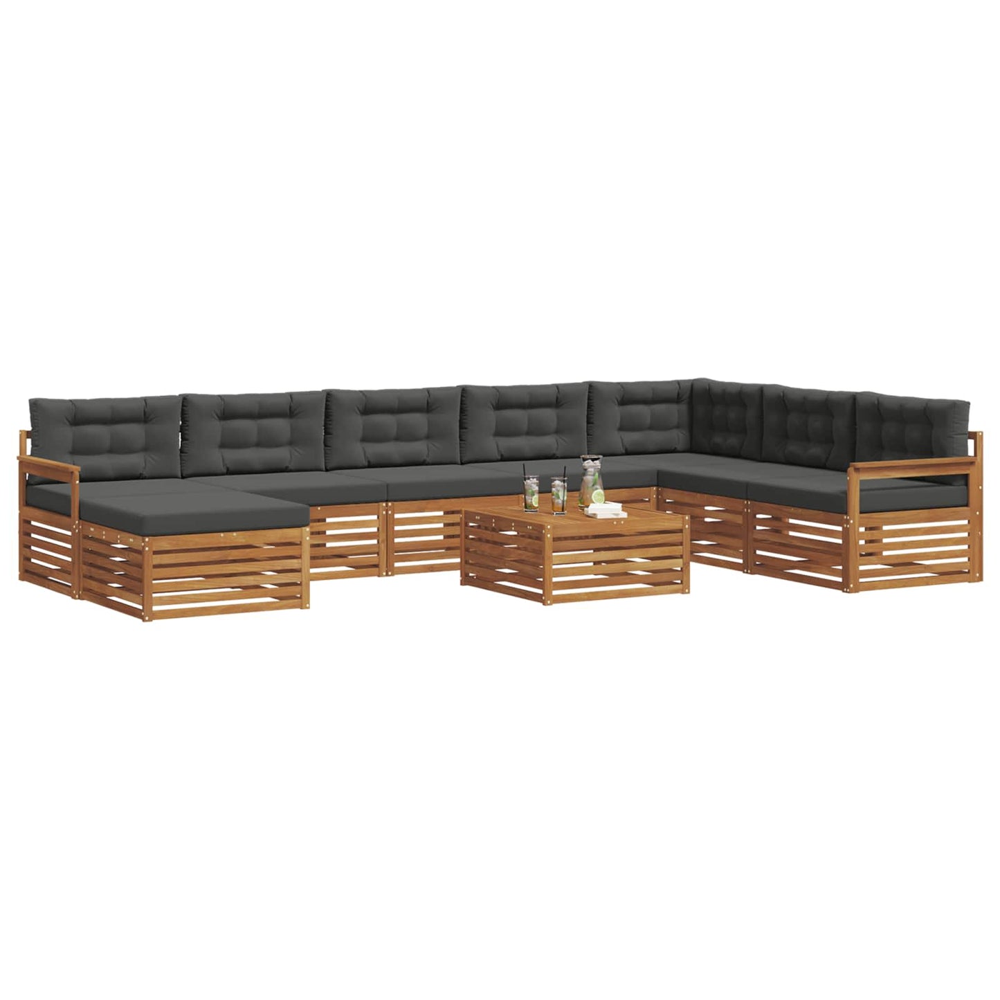 vidaXL Σειρά Καναπέ Εξωτερικού με μαξιλάρι 9 pcs Φυσικό και Ανθρακί