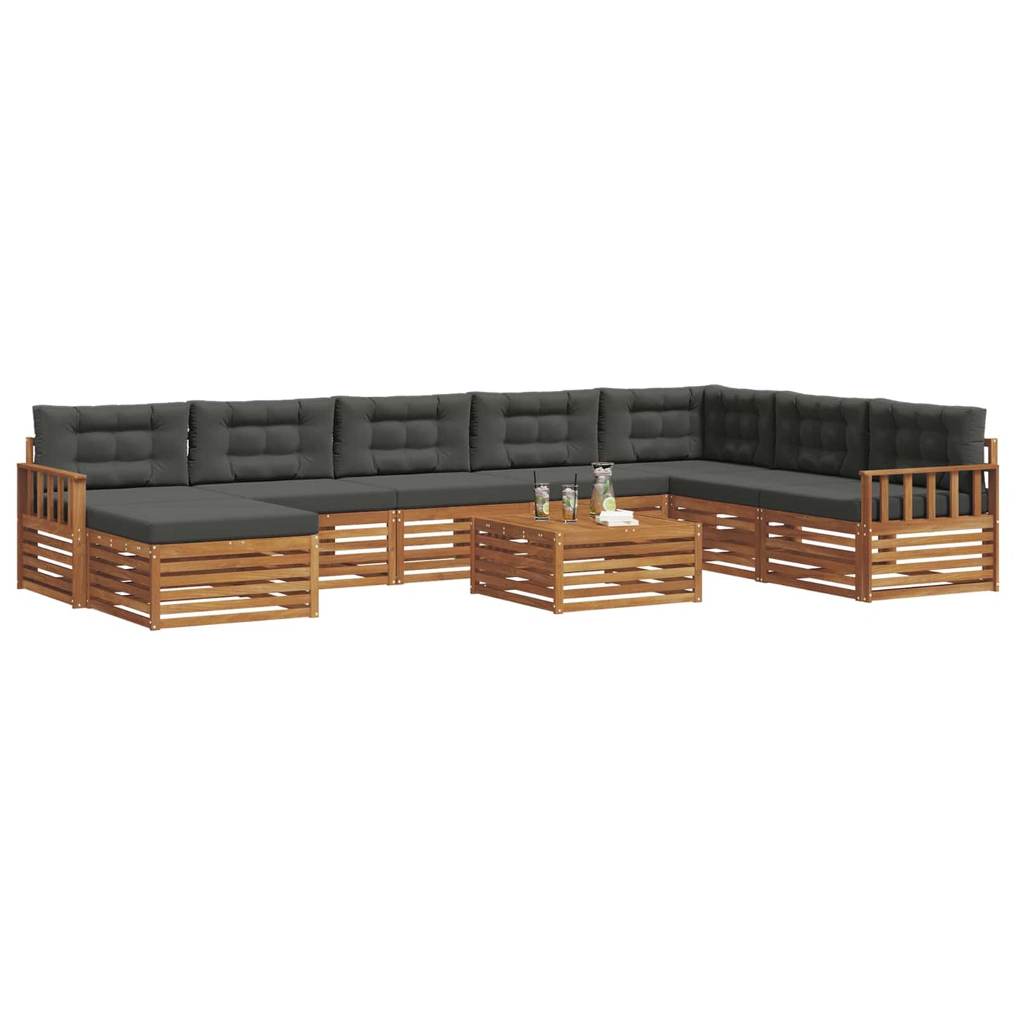vidaXL Σειρά Καναπέ Εξωτερικού με μαξιλάρι 9 pcs Φυσικό και Ανθρακί