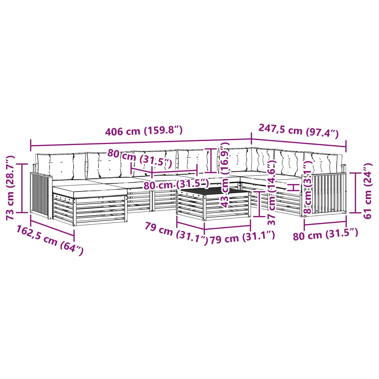 vidaXL Σειρά Καναπέ Εξωτερικού με μαξιλάρι 9 pcs Φυσικό και Κρέμα