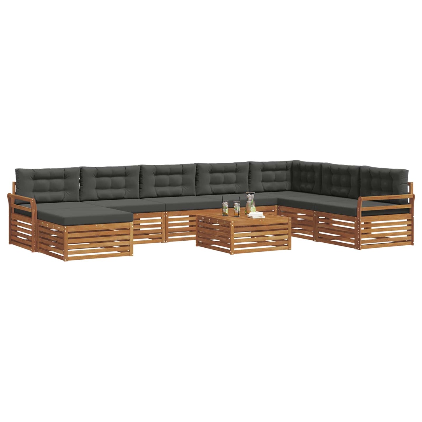 vidaXL Σειρά Καναπέ Εξωτερικού με μαξιλάρι 9 pcs Φυσικό και Ανθρακί