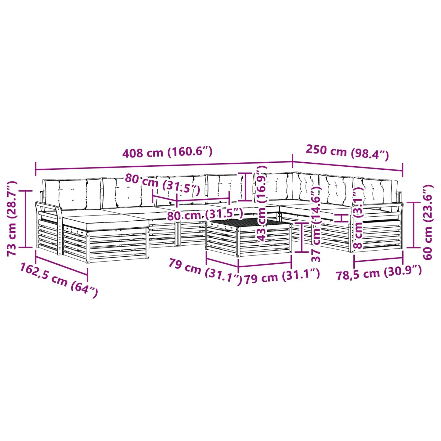 vidaXL Σειρά Καναπέ Εξωτερικού με μαξιλάρι 9 pcs Φυσικό και Μπεζ