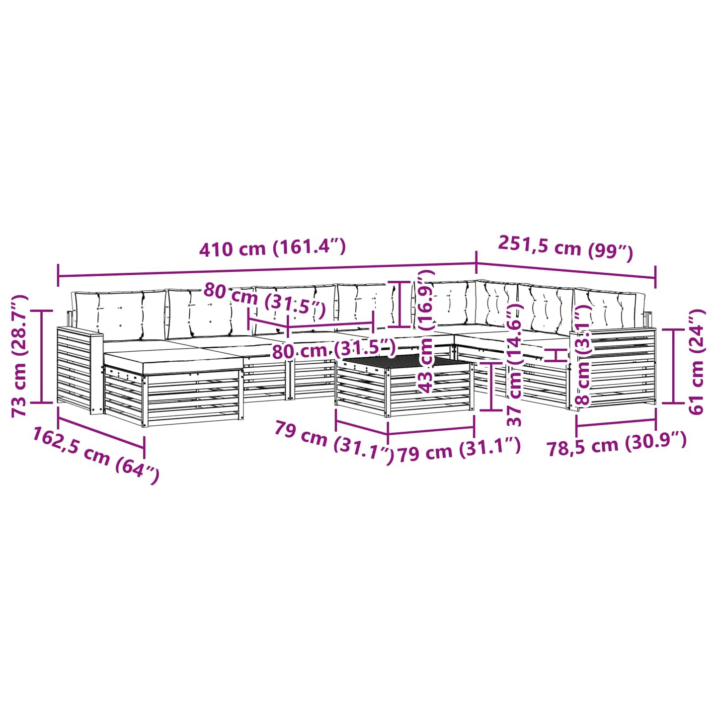 vidaXL Σειρά Καναπέ Εξωτερικού με μαξιλάρι 9 pcs Φυσικό και Κρέμα