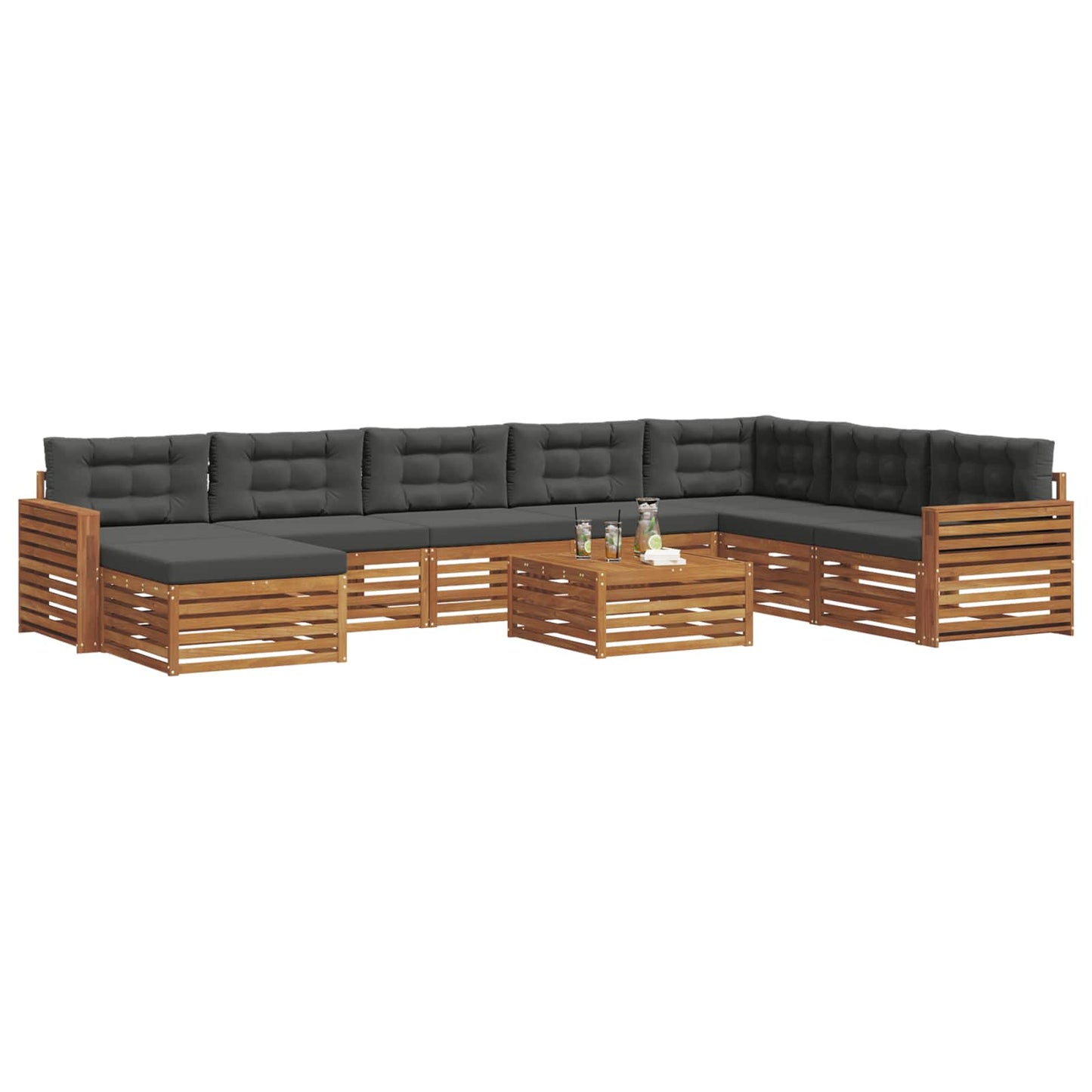 vidaXL Σειρά Καναπέ Εξωτερικού με μαξιλάρι 9 pcs Φυσικό και Ανθρακί