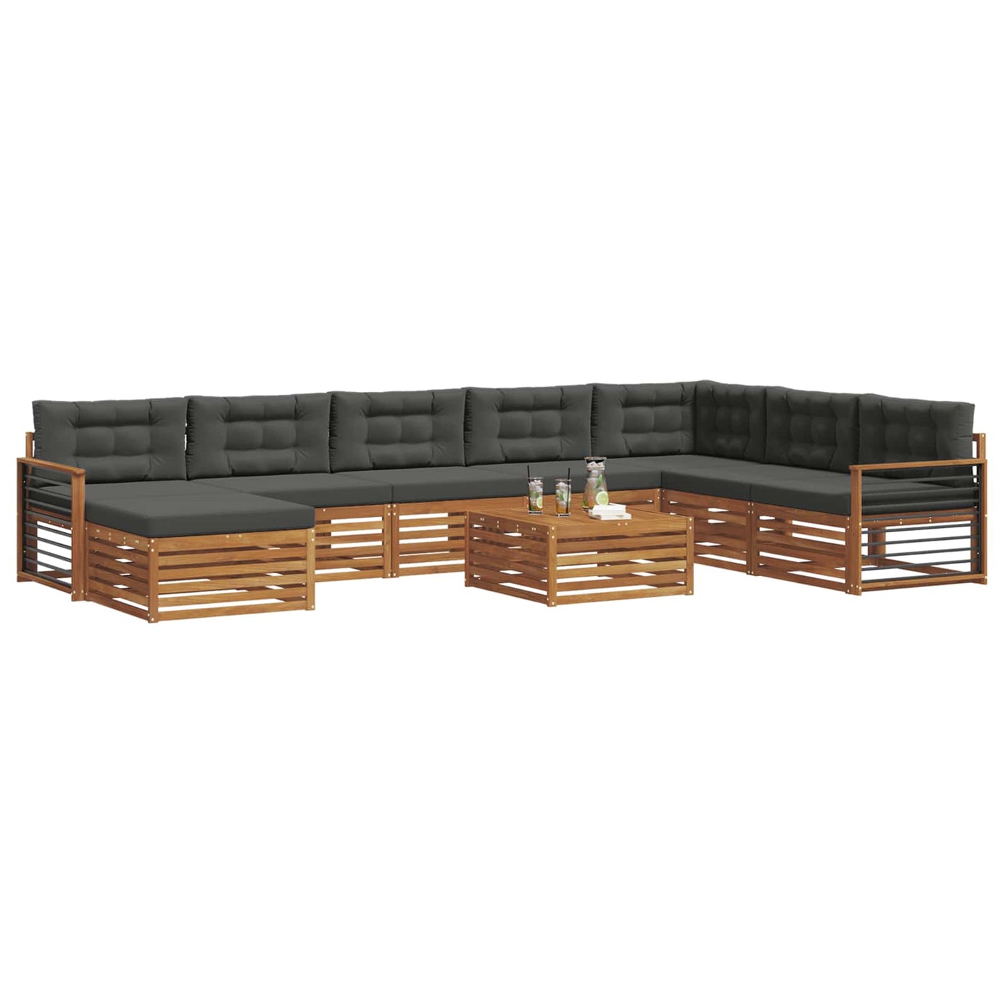 vidaXL Σειρά Καναπέ Εξωτερικού με μαξιλάρι 9 pcs Φυσικό και Ανθρακί