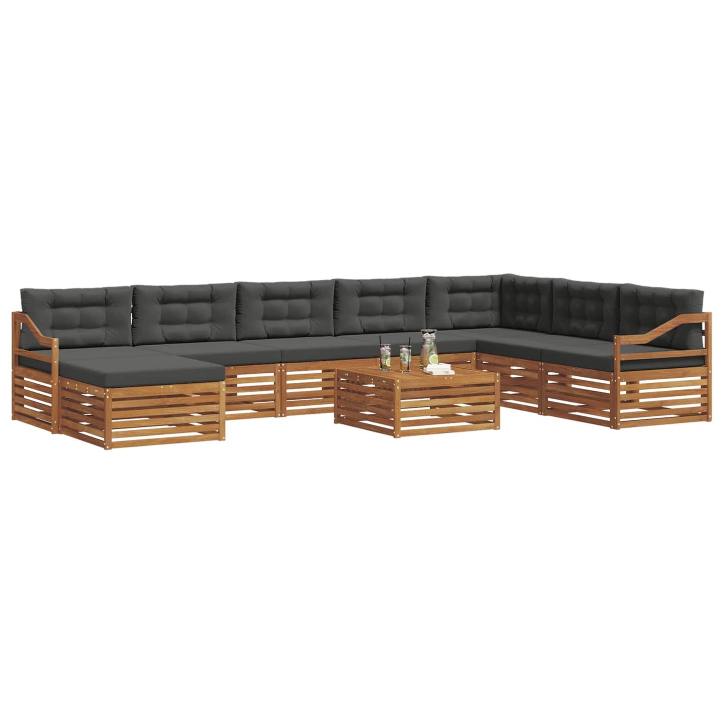 vidaXL Σειρά Καναπέ Εξωτερικού με μαξιλάρι 9 pcs Φυσικό και Ανθρακί