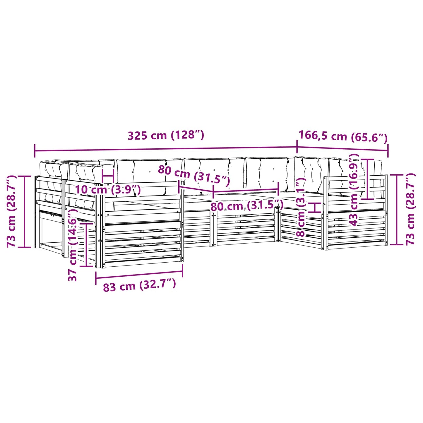 vidaXL Σειρά Καναπέ Εξωτερικού με μαξιλάρι 6 pcs Φυσικό και Κρέμα