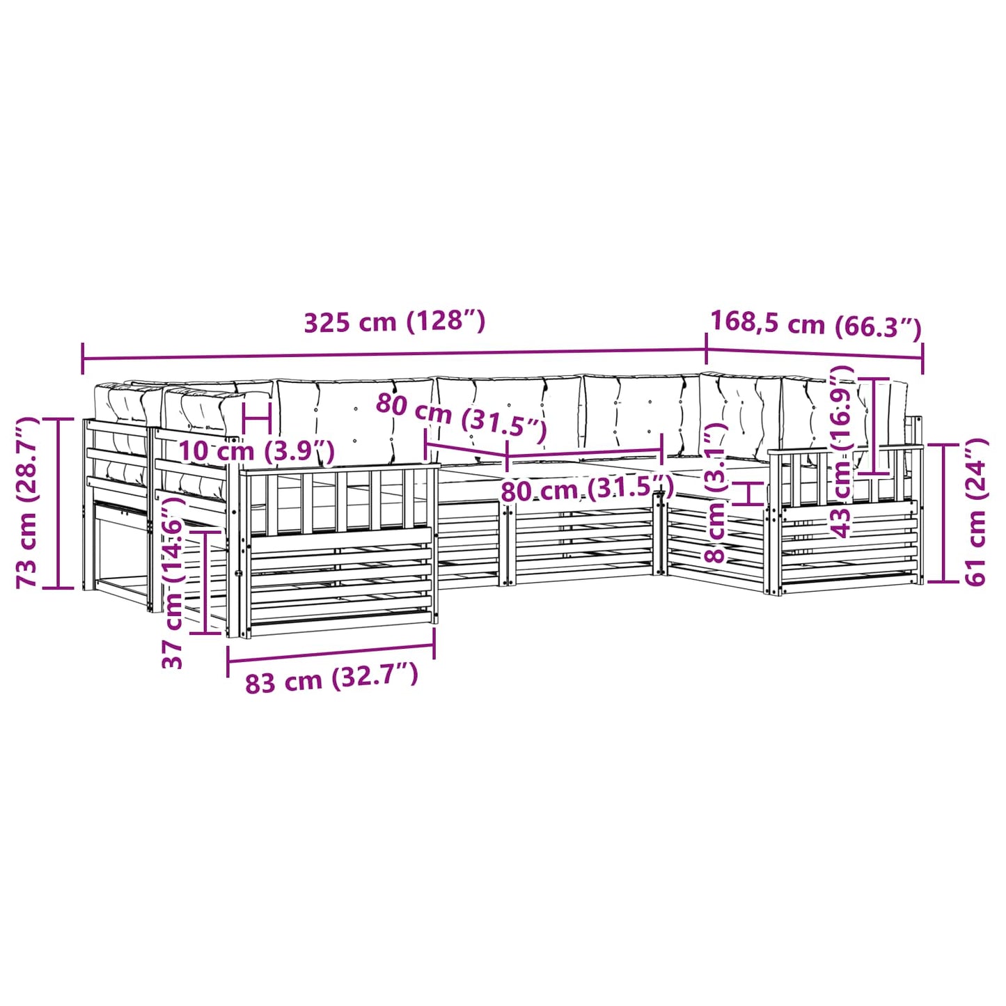 vidaXL Σειρά Καναπέ Εξωτερικού με μαξιλάρι 6 pcs Φυσικό και Μπεζ