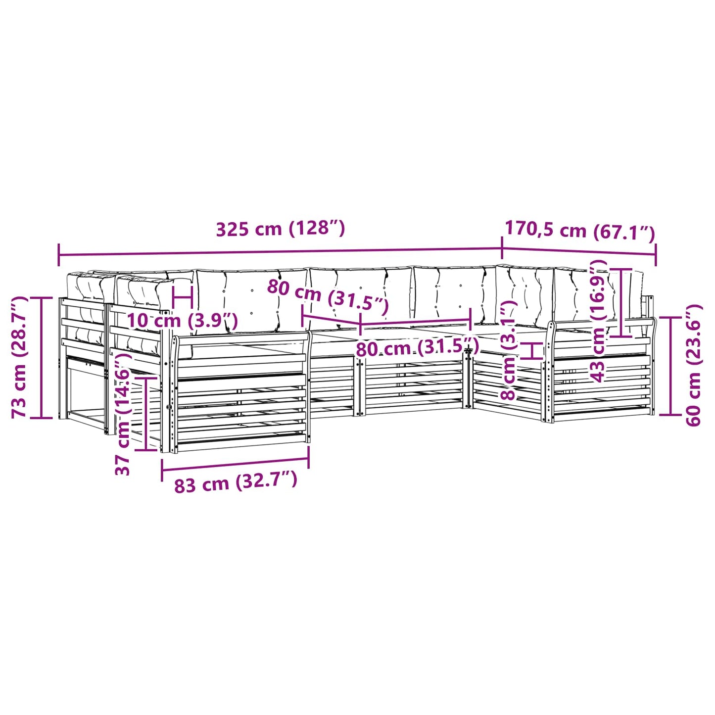 vidaXL Σειρά Καναπέ Εξωτερικού με μαξιλάρι 6 pcs Φυσικό και Κρέμα