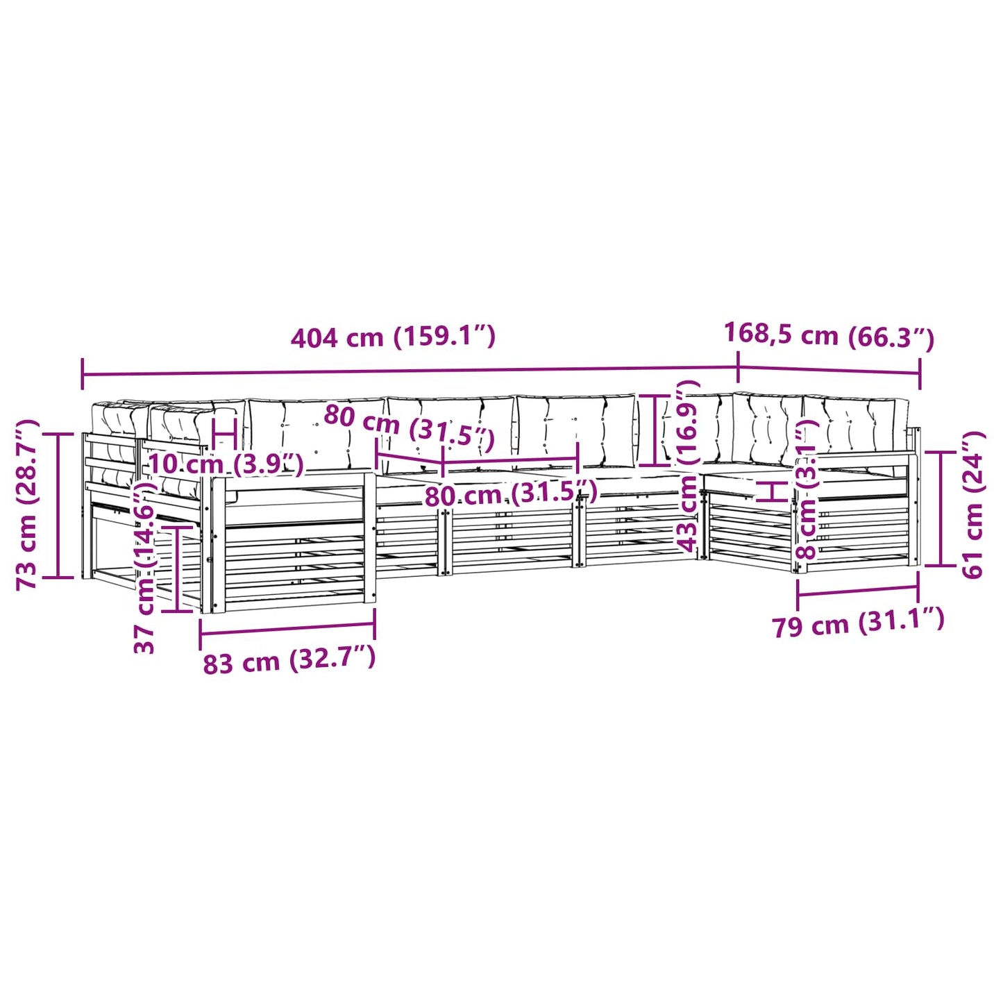 vidaXL Σειρά Καναπέ Εξωτερικού με μαξιλάρι 7 pcs Φυσικό και Μπεζ