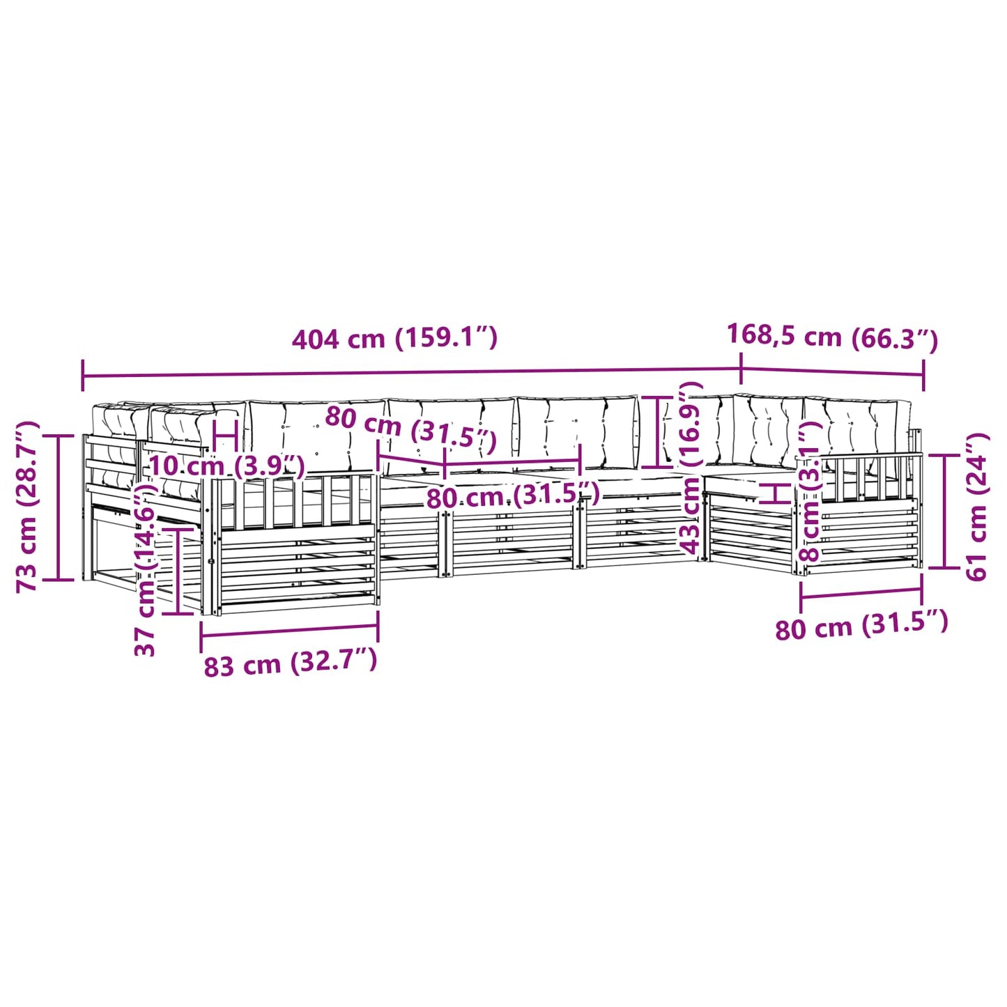 vidaXL Σειρά Καναπέ Εξωτερικού με μαξιλάρι 7 pcs Φυσικό και Μπεζ