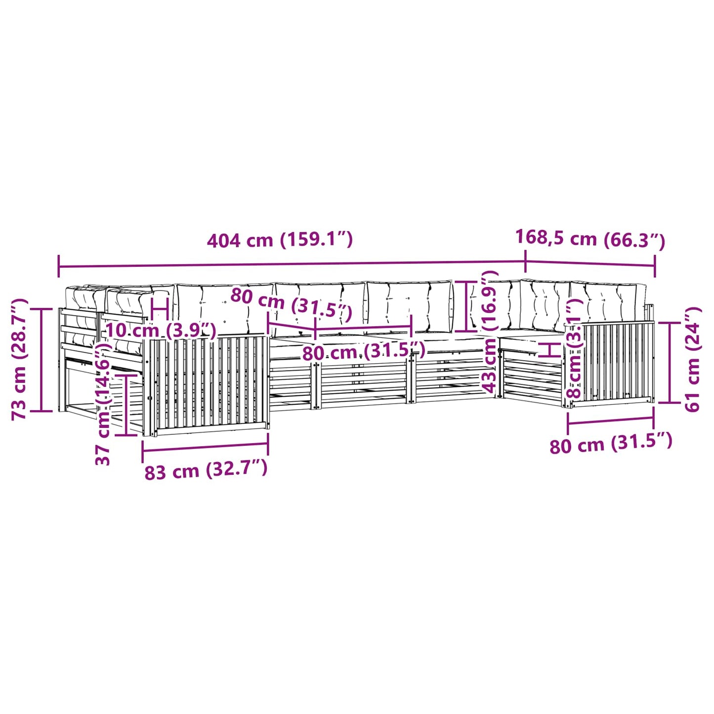 vidaXL Σειρά Καναπέ Εξωτερικού με μαξιλάρι 7 pcs Φυσικό και Ανθρακί