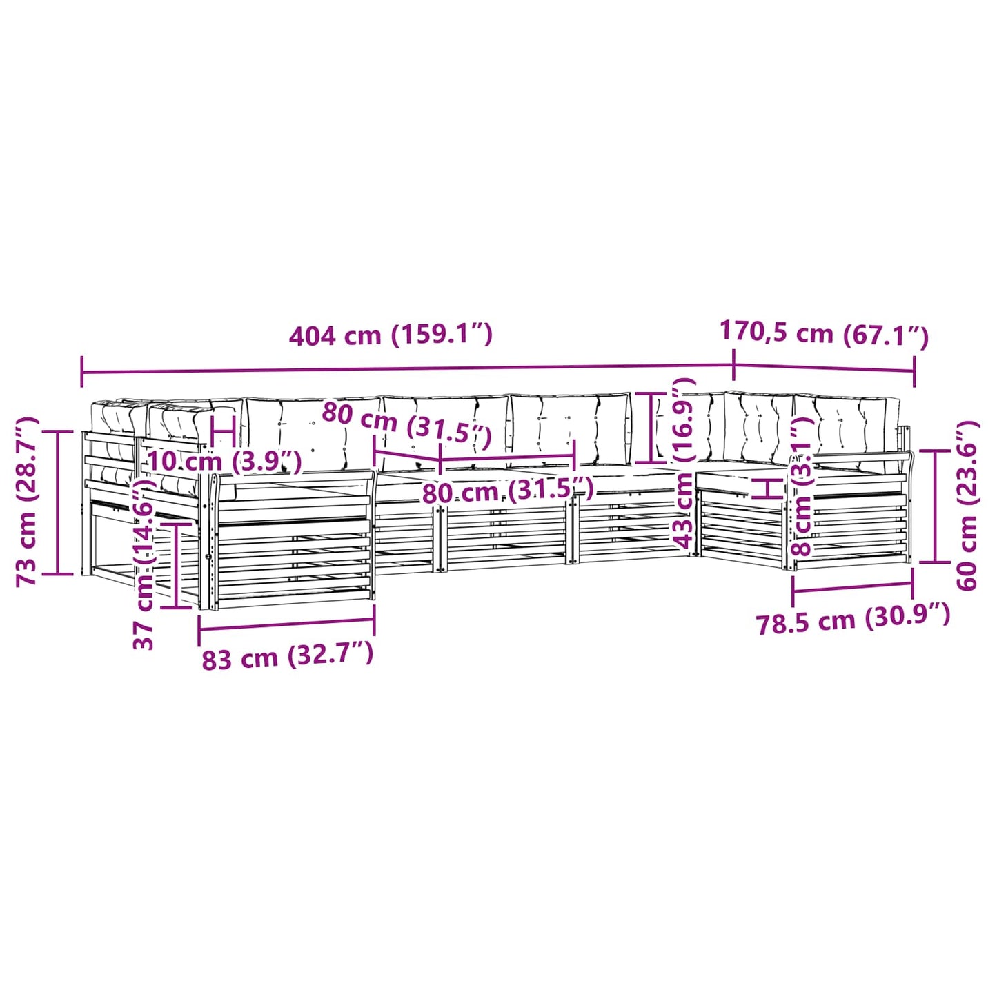 vidaXL Σειρά Καναπέ Εξωτερικού με μαξιλάρι 7 pcs Φυσικό και Μπεζ
