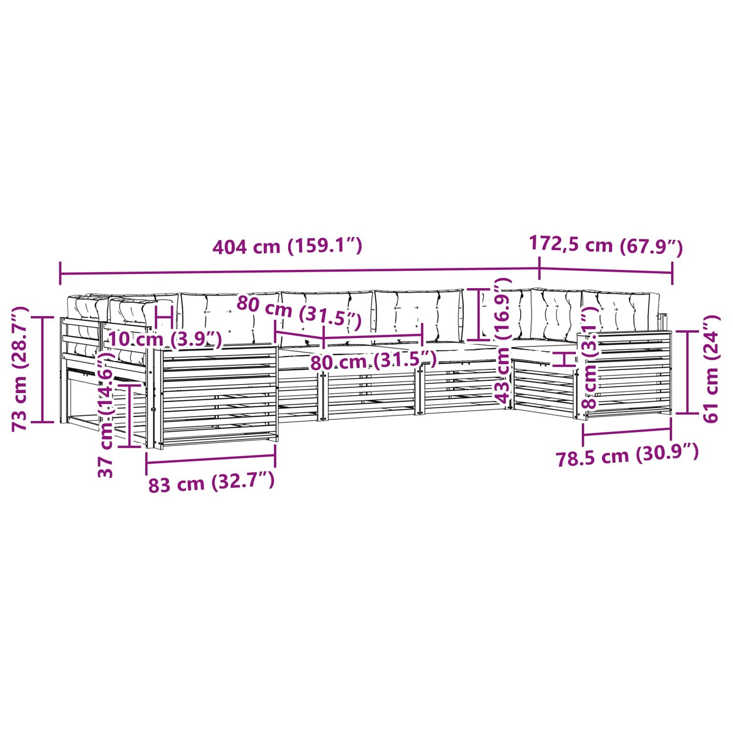 vidaXL Σειρά Καναπέ Εξωτερικού με μαξιλάρι 7 pcs Φυσικό και Ανθρακί