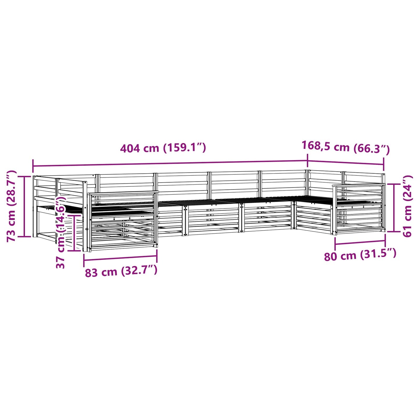 vidaXL Σετ Καναπέ 7 pcs Φυσικό Στερεό Ξύλο Ακακίας