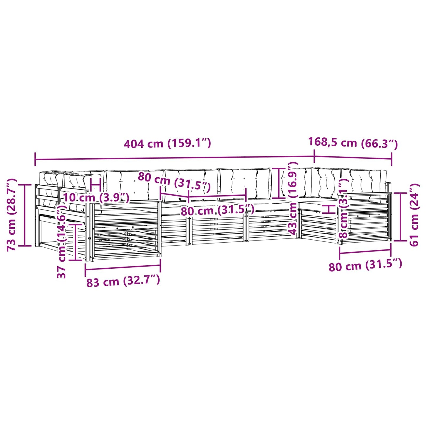vidaXL Σειρά Καναπέ Εξωτερικού με μαξιλάρι 7 pcs Φυσικό και Κρέμα