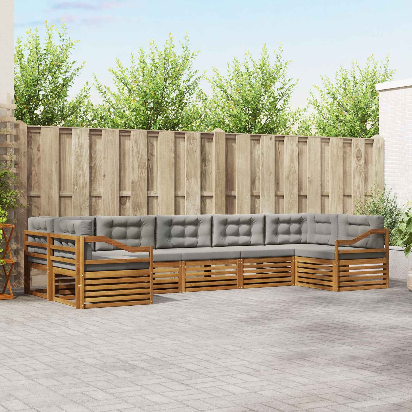 vidaXL Σειρά Καναπέ Εξωτερικού 7 pcs Φυσικό και Ανοιχτό Γκρι