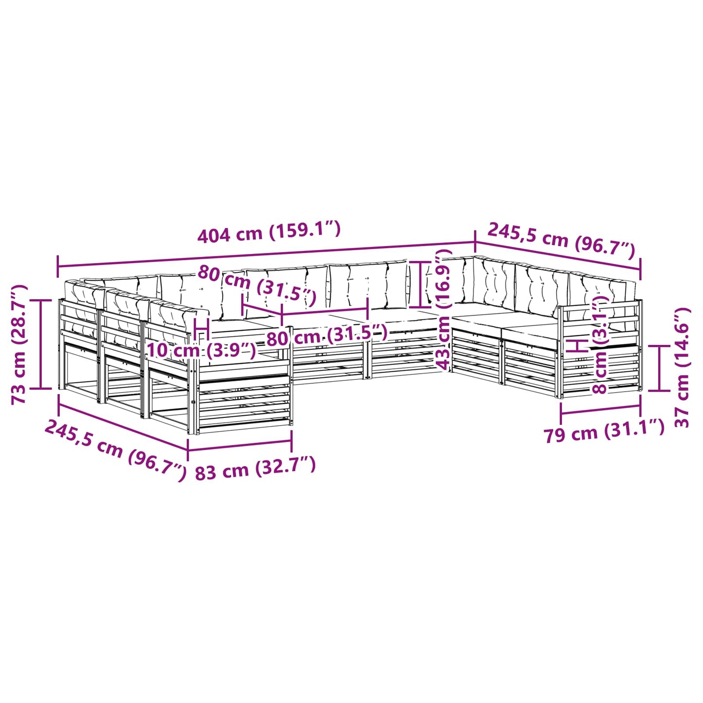 vidaXL Σειρά Καναπέ Εξωτερικού με μαξιλάρι 9 pcs Φυσικό και Μπεζ