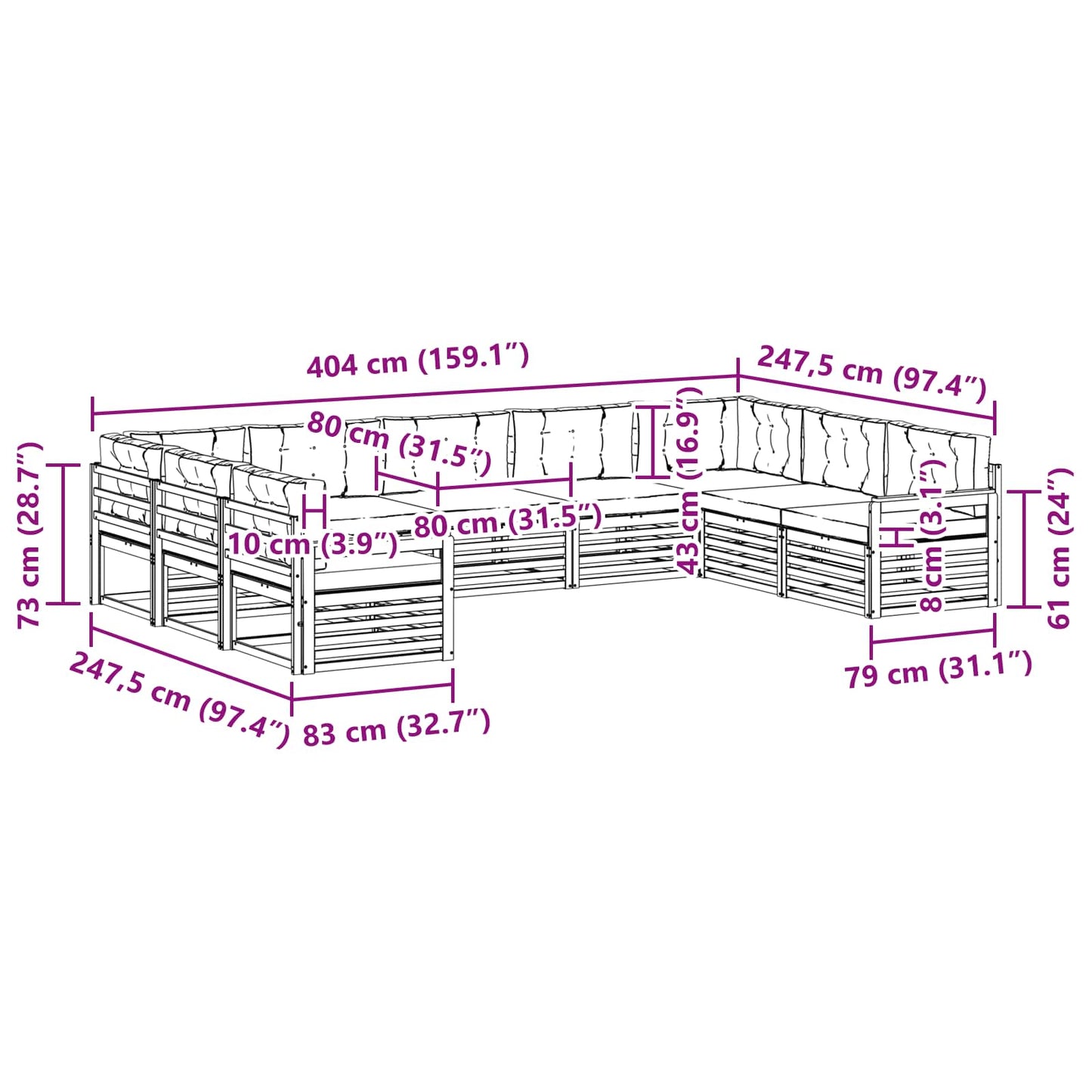 vidaXL Σειρά Καναπέ Εξωτερικού με μαξιλάρι 9 pcs Φυσικό και Μπεζ