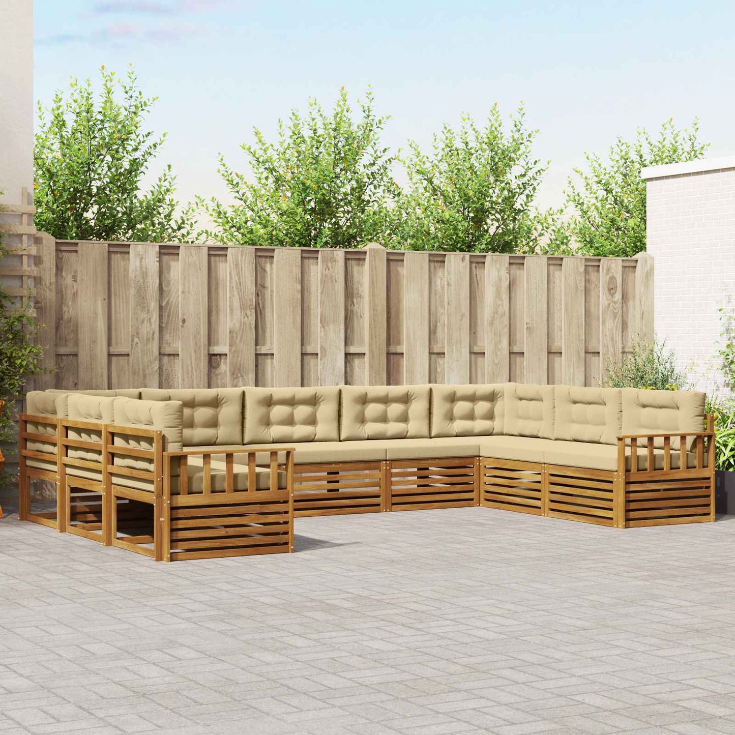 vidaXL Σειρά Καναπέ Εξωτερικού με μαξιλάρι 9 pcs Φυσικό και Μπεζ