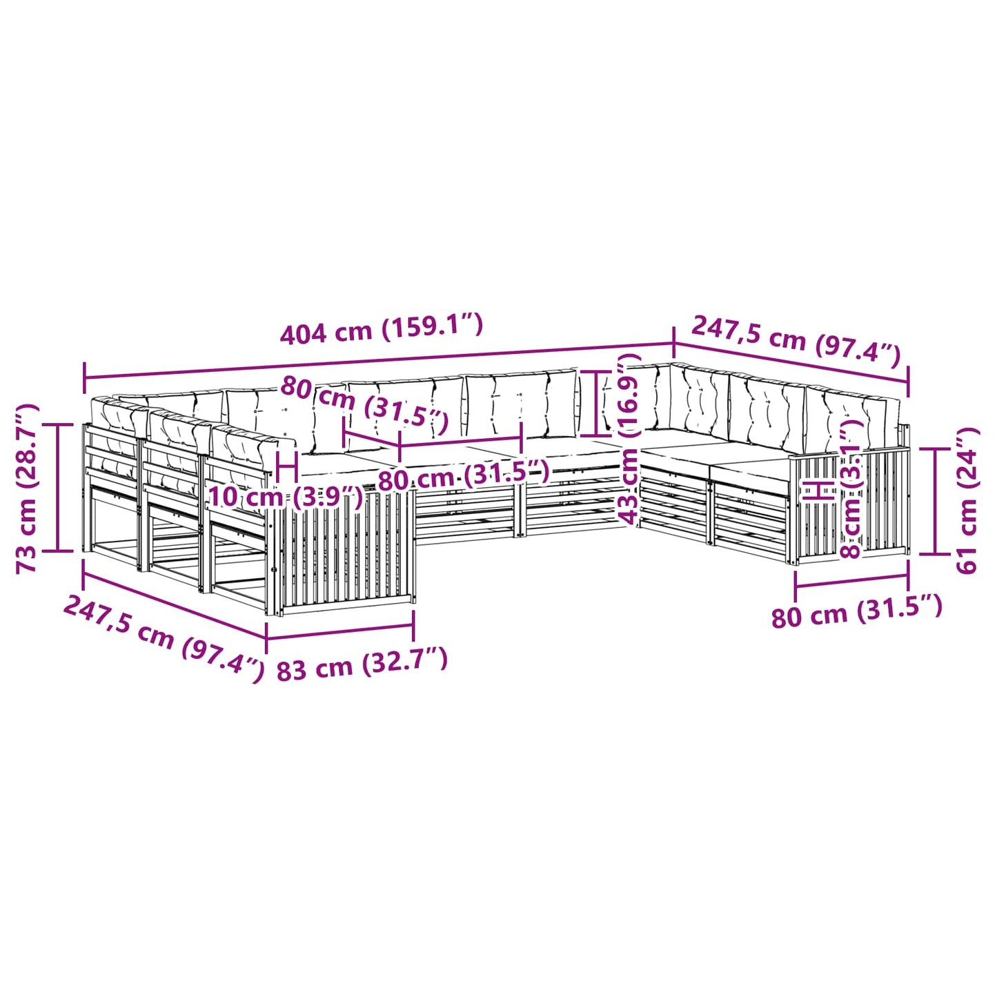 vidaXL Σειρά Καναπέ Εξωτερικού με μαξιλάρι 9 pcs Φυσικό και Μπεζ