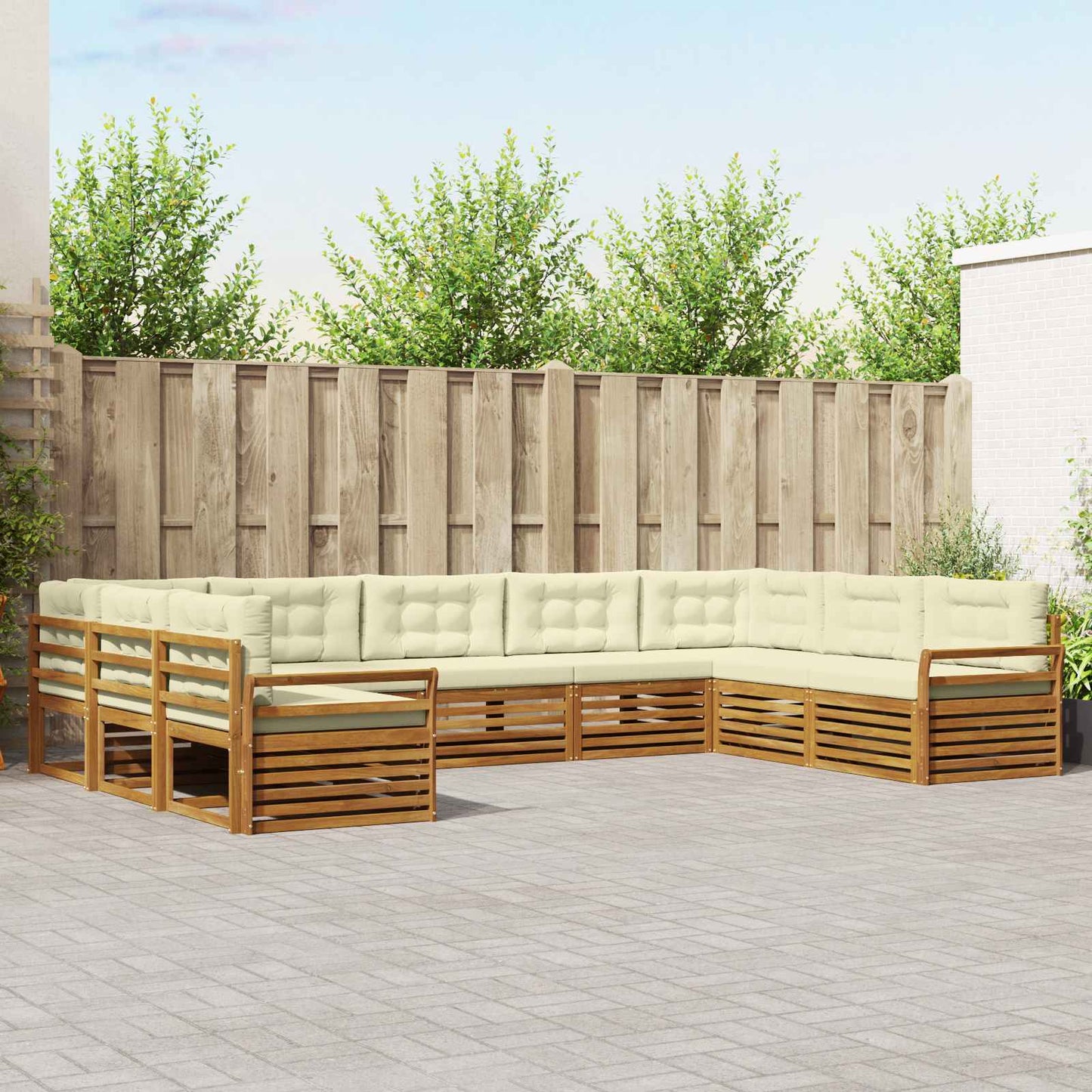 vidaXL Σειρά Καναπέ Εξωτερικού με μαξιλάρι 9 pcs Φυσικό και Κρέμα