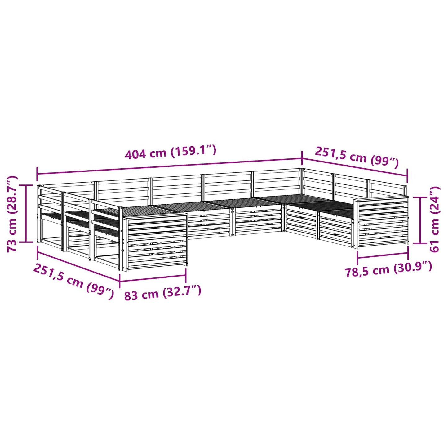 vidaXL Σειρά Καναπέ Εξωτερικού 9 pcs Φυσικό Στερεό Ξύλο Ακακίας