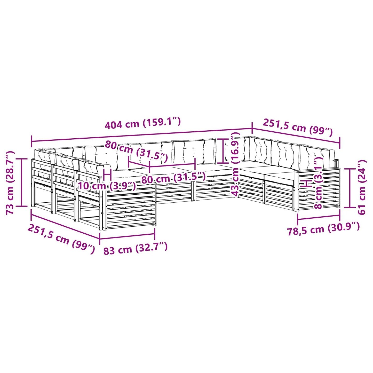 vidaXL Σειρά Καναπέ Εξωτερικού με μαξιλάρι 9 pcs Φυσικό και Κρέμα