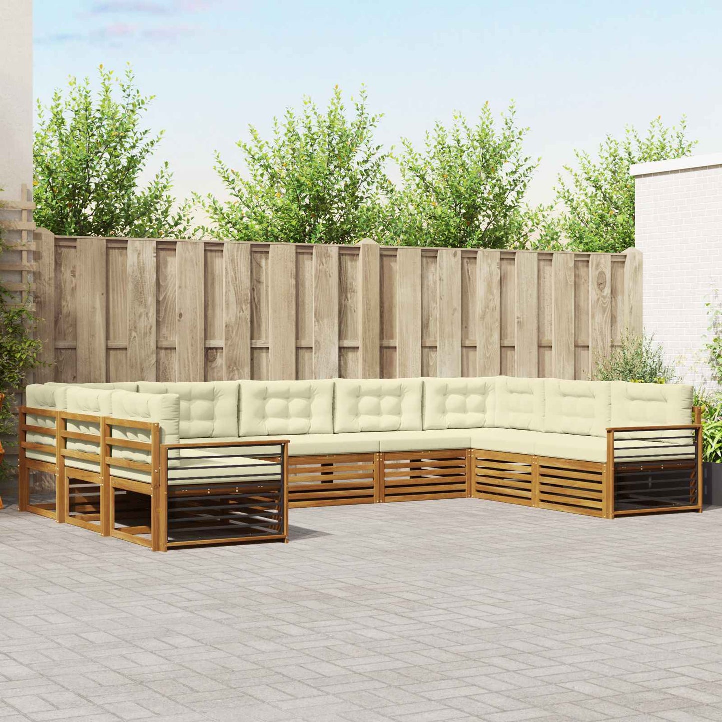 vidaXL Σειρά Καναπέ Εξωτερικού με μαξιλάρι 9 pcs Φυσικό και Κρέμα