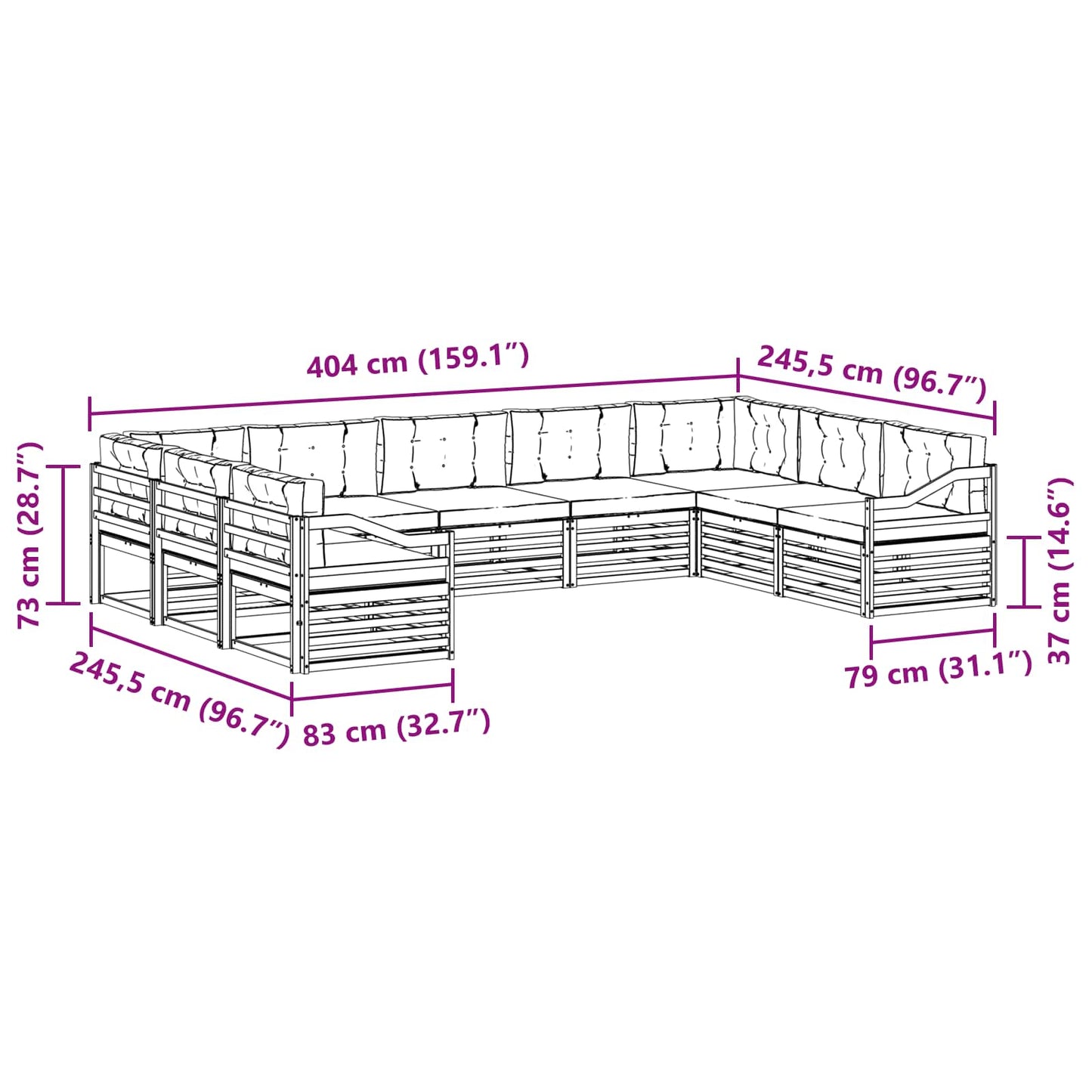 vidaXL Σειρά Καναπέ Εξωτερικού με μαξιλάρι 9 pcs Φυσικό και Κρέμα