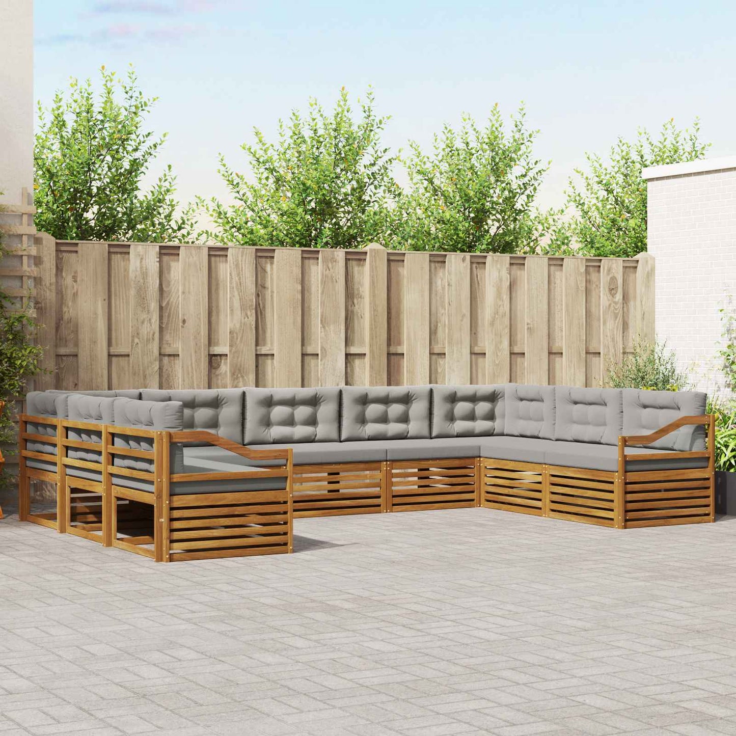 vidaXL Σειρά Καναπέ Εξωτερικού 9 pcs Φυσικό και Ανοιχτό Γκρι