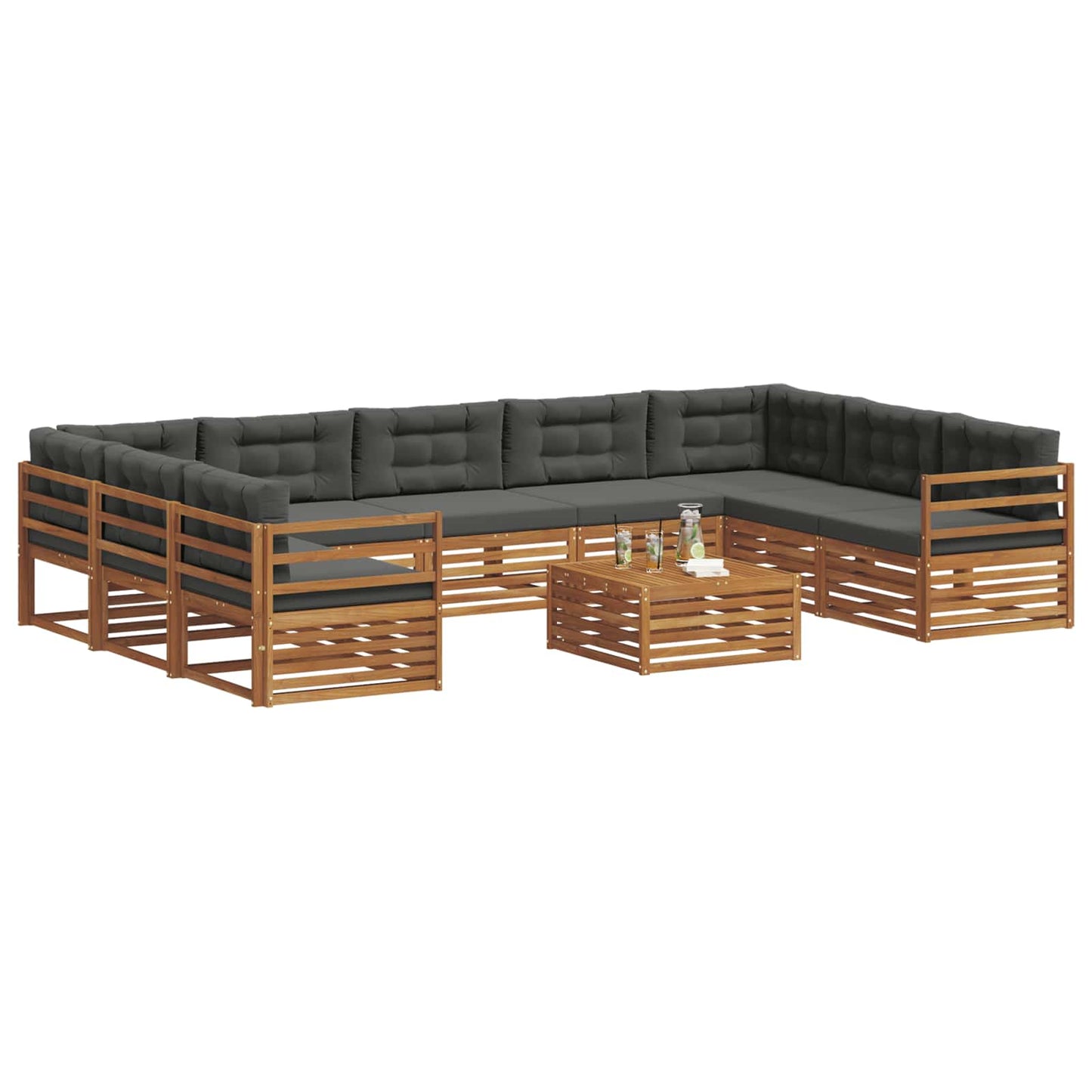 vidaXL Σειρά Καναπέ Εξωτερικού με μαξιλάρι 10 pcs Φυσικό και Ανθρακί