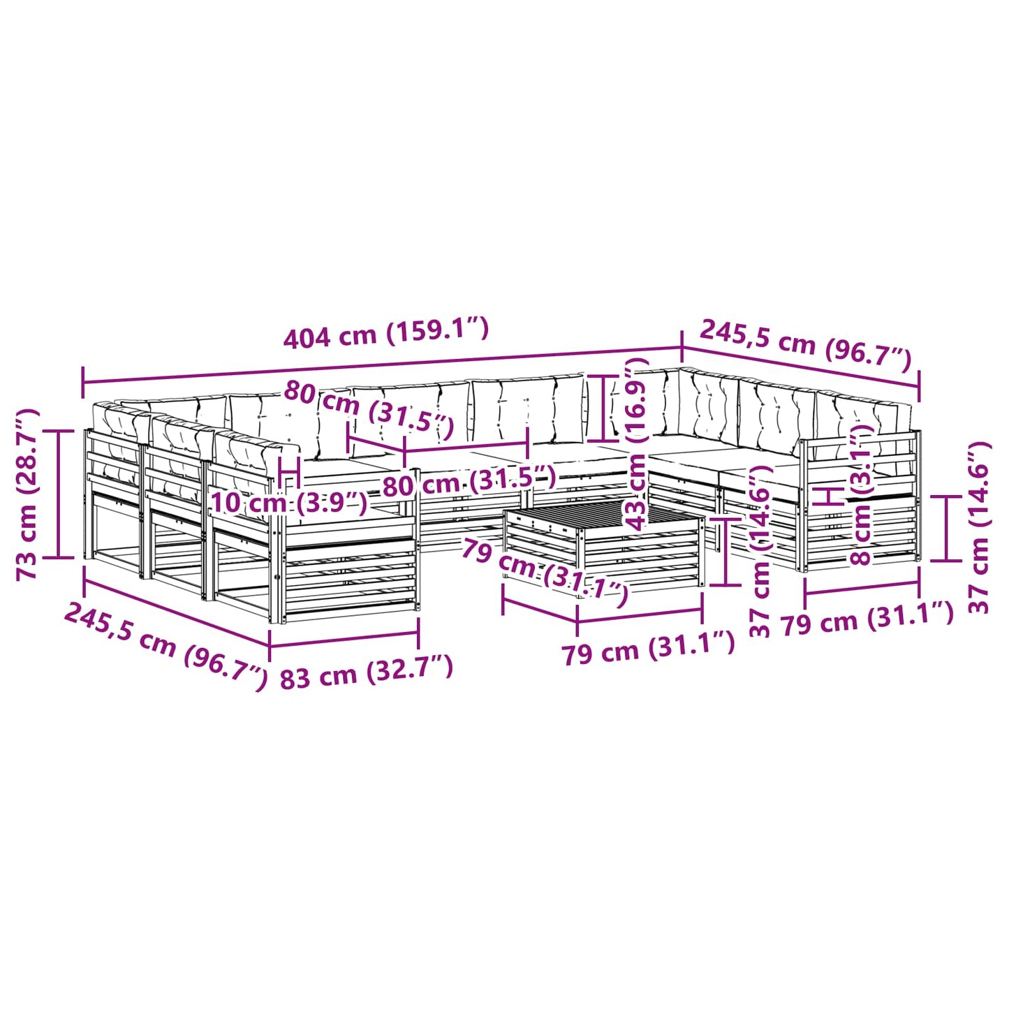 vidaXL Σειρά Καναπέ Εξωτερικού με μαξιλάρι 10 pcs Φυσικό και Ανθρακί