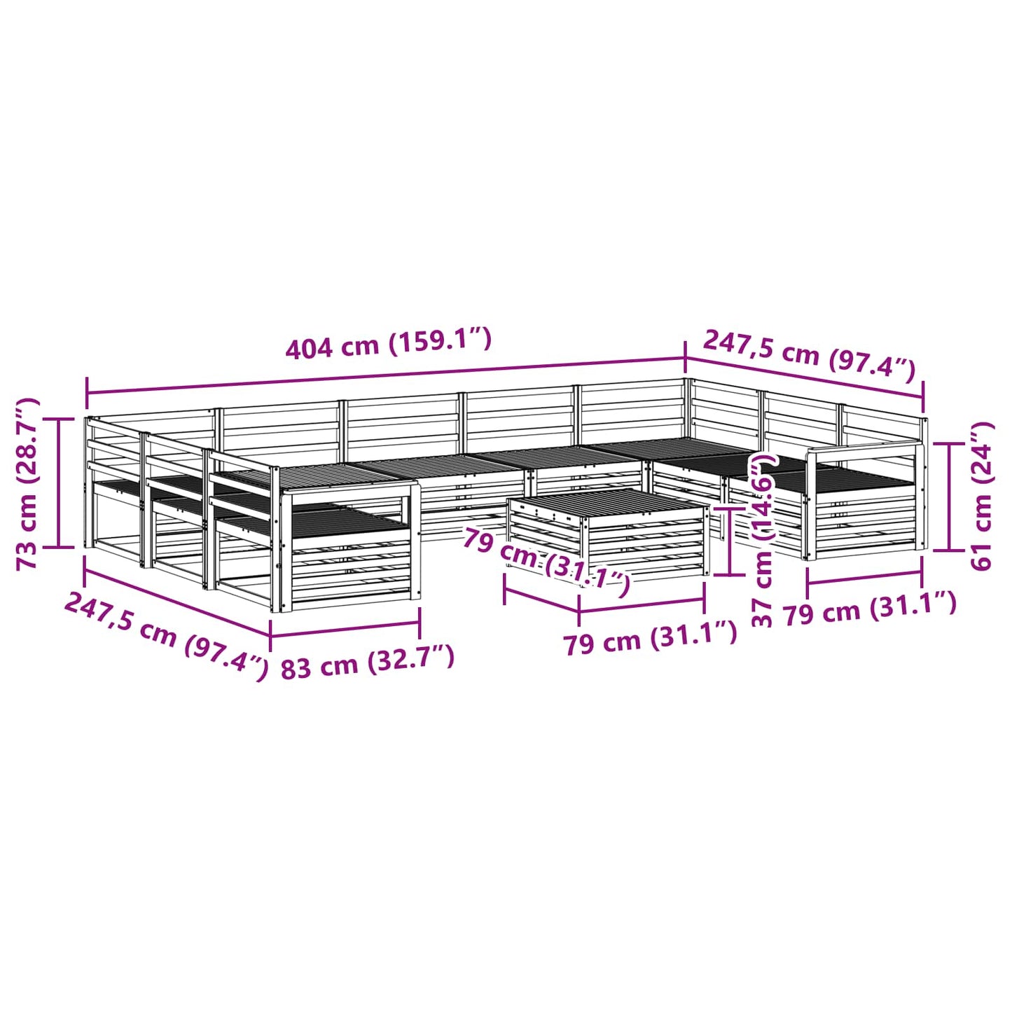 vidaXL Σειρά Καναπέ Εξωτερικού 10 pcs Φυσικό Στερεό Ξύλο Ακακίας