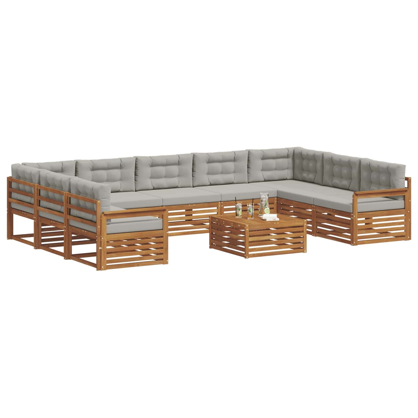 vidaXL Σειρά Καναπέ Εξωτερικού 10 pcs Φυσικό και Ανοιχτό Γκρι