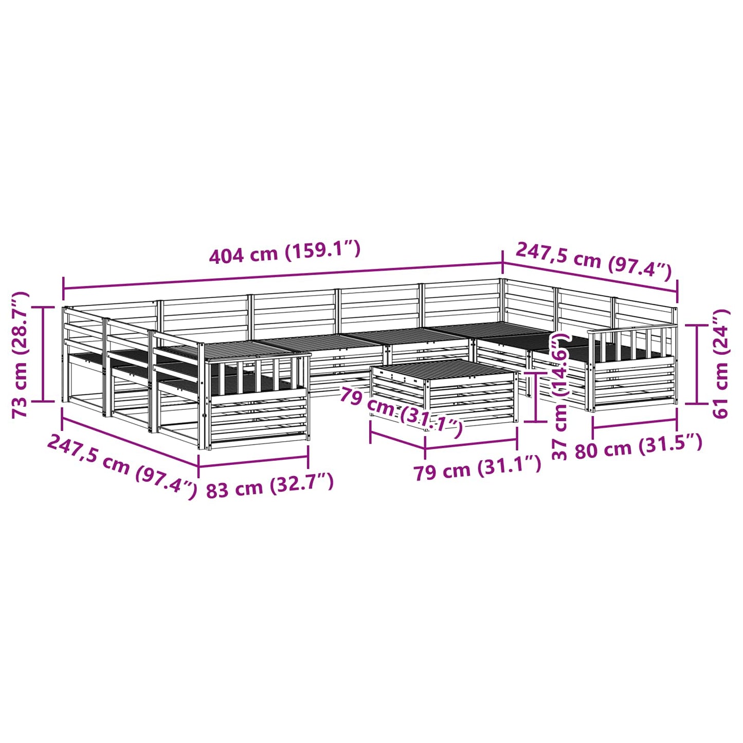 vidaXL Σειρά Καναπέ Εξωτερικού 10 pcs Φυσικό Στερεό Ξύλο Ακακίας