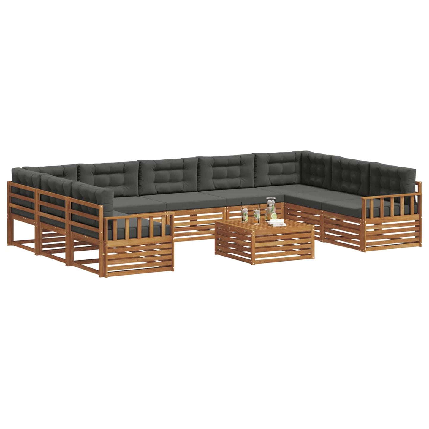 vidaXL Σειρά Καναπέ Εξωτερικού με μαξιλάρι 10 pcs Φυσικό και Ανθρακί